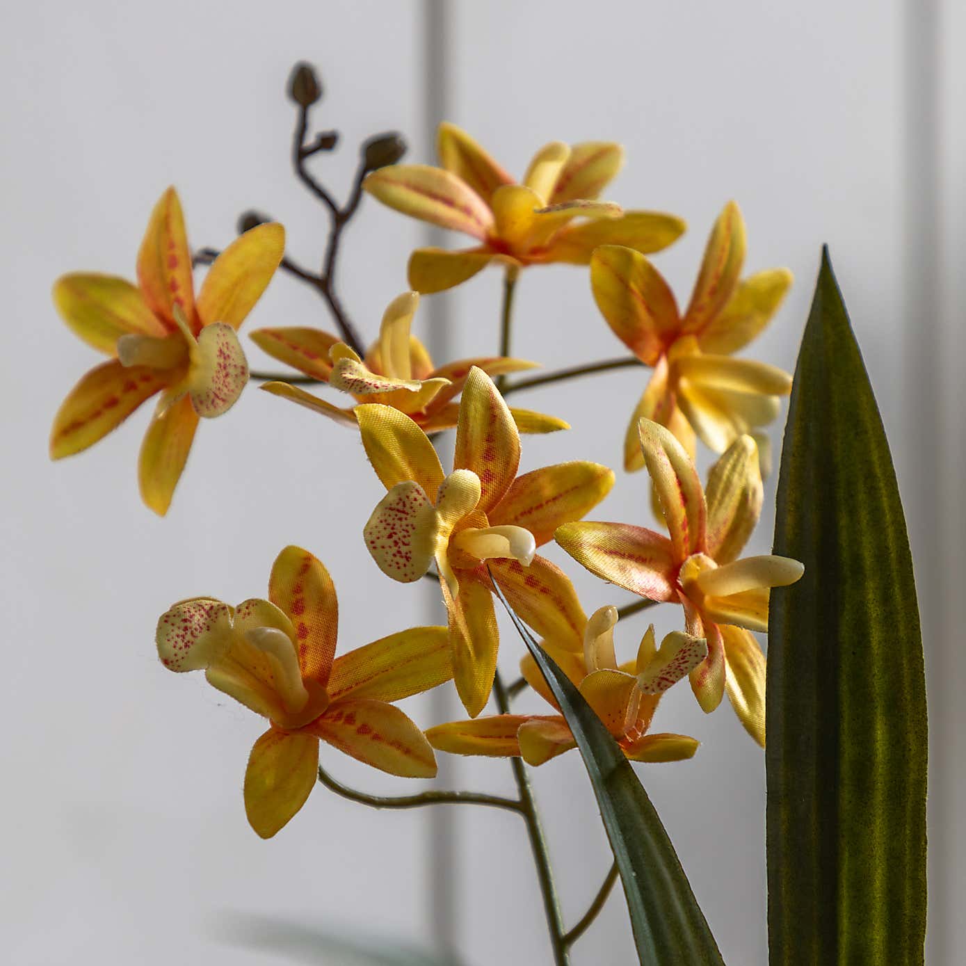 Artificial Orange Orchid in Ceramic Pot