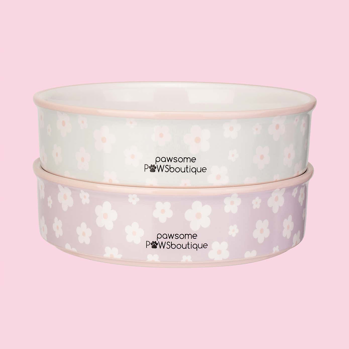 Set of 2 Flowers Ceramic Pet Bowls