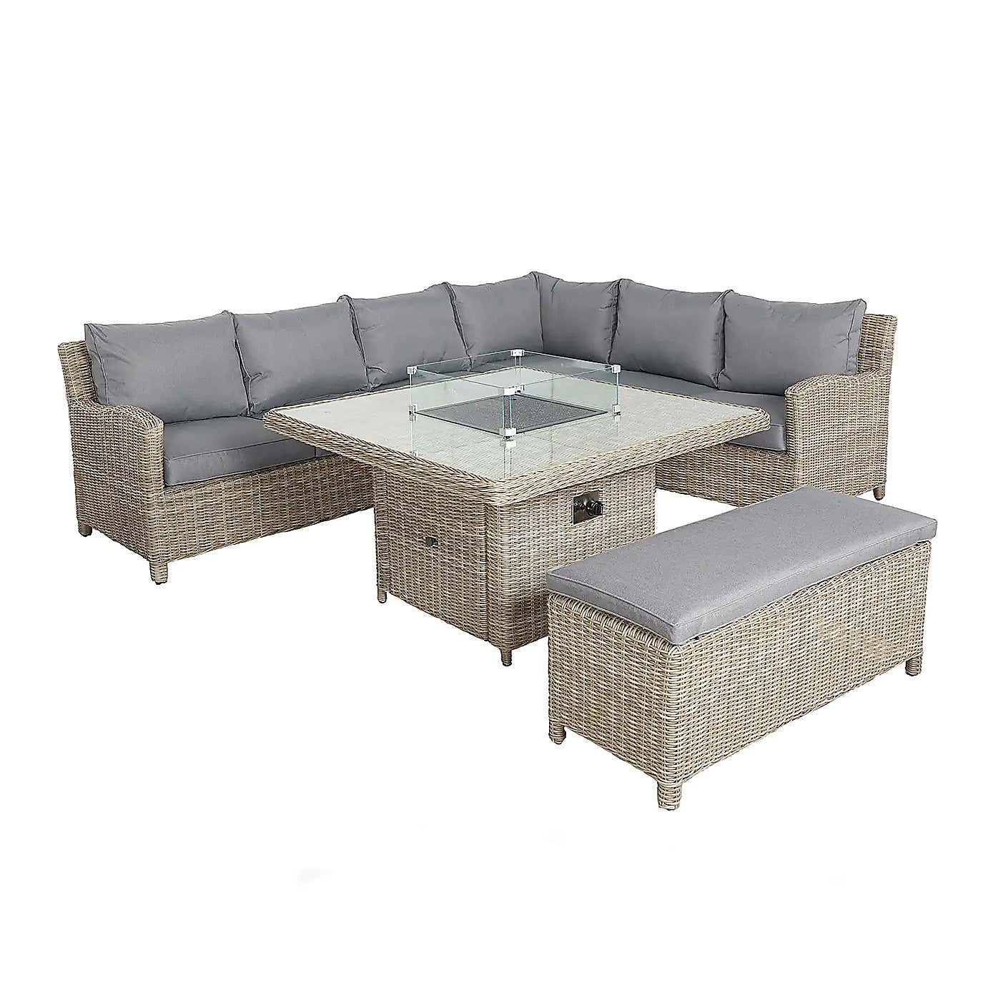Wentworth 7 Piece Deluxe Modular Corner Lounge Set with Square Firepit