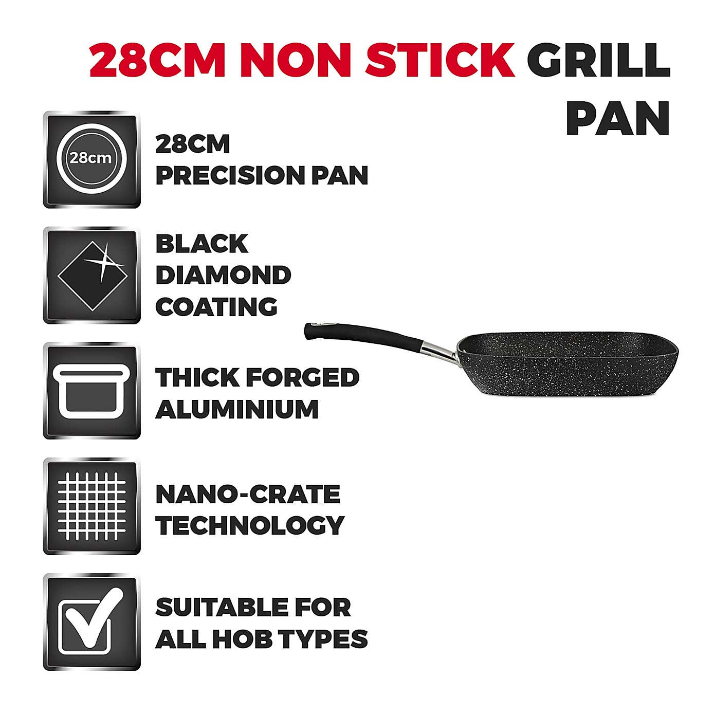Tower Precision Non-Stick Aluminium Grill Pan, 28cm