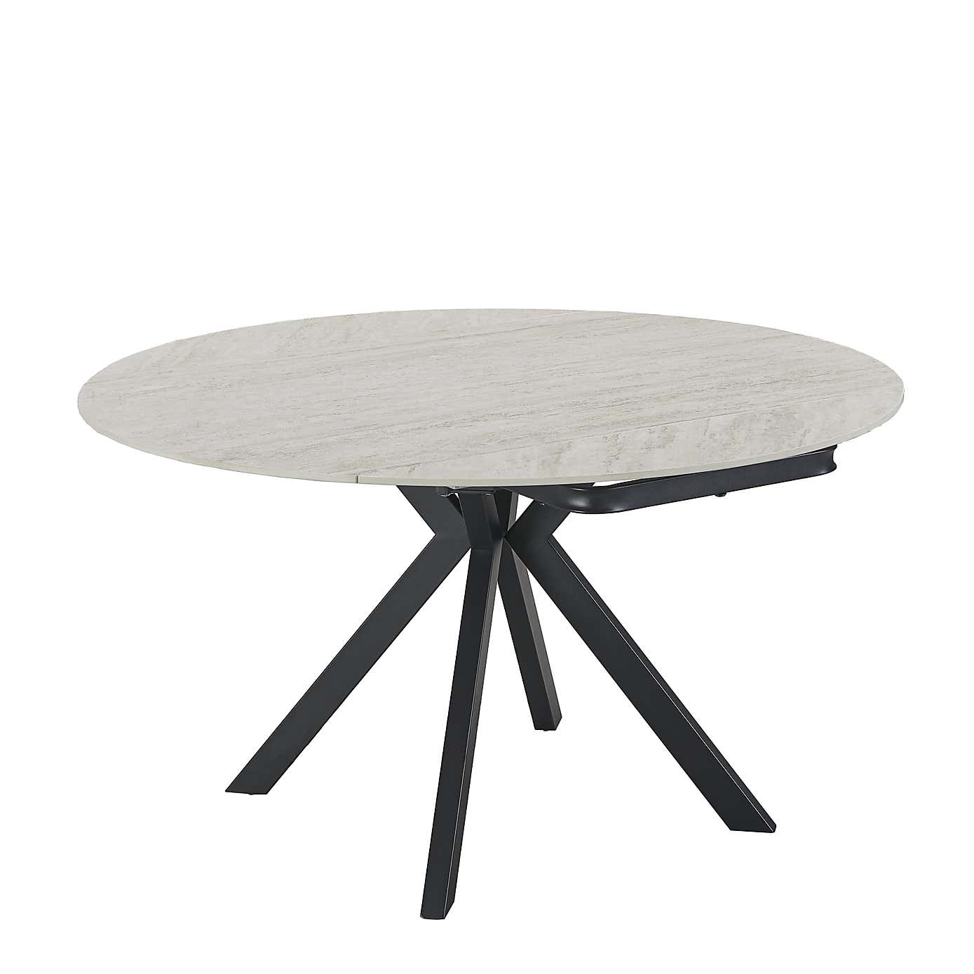 Indus Valley Camden 4-6 Seater Round Extendable Dining Table With 6 Aura Dining Chairs