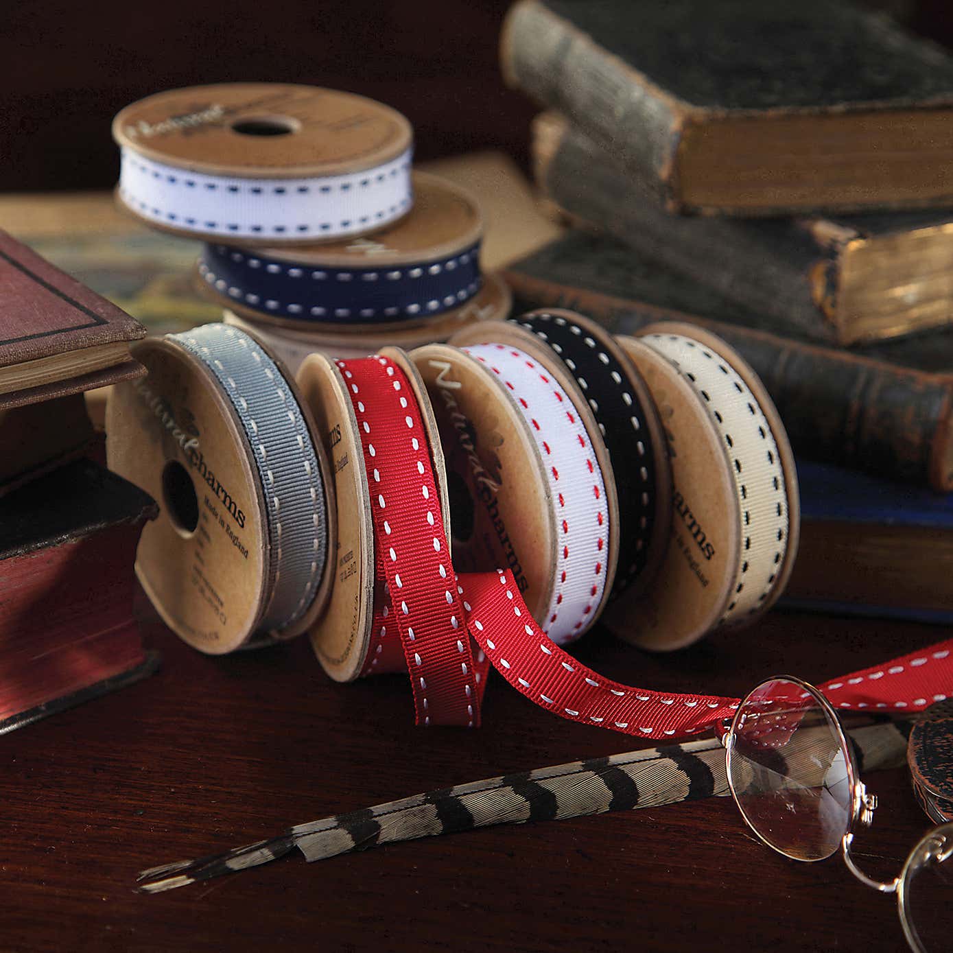 Red Stitched Grosgrain Ribbon