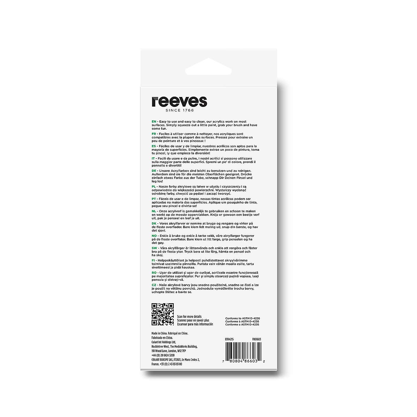 Reeves 12 x 12ml Assorted Colour Acrylic Paint Tubes