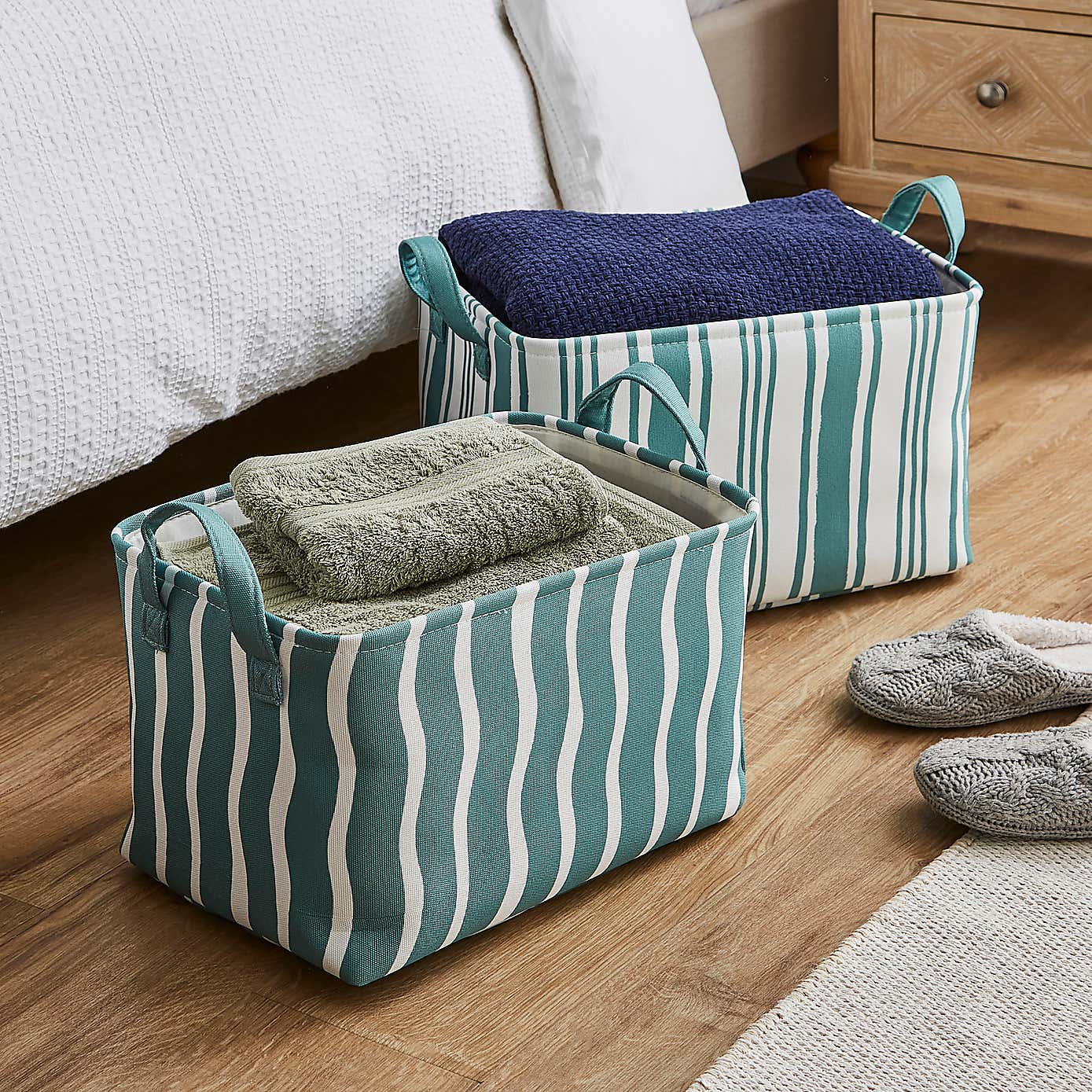 Set of 2 Coastal Stripe Rectangular Storage Boxes