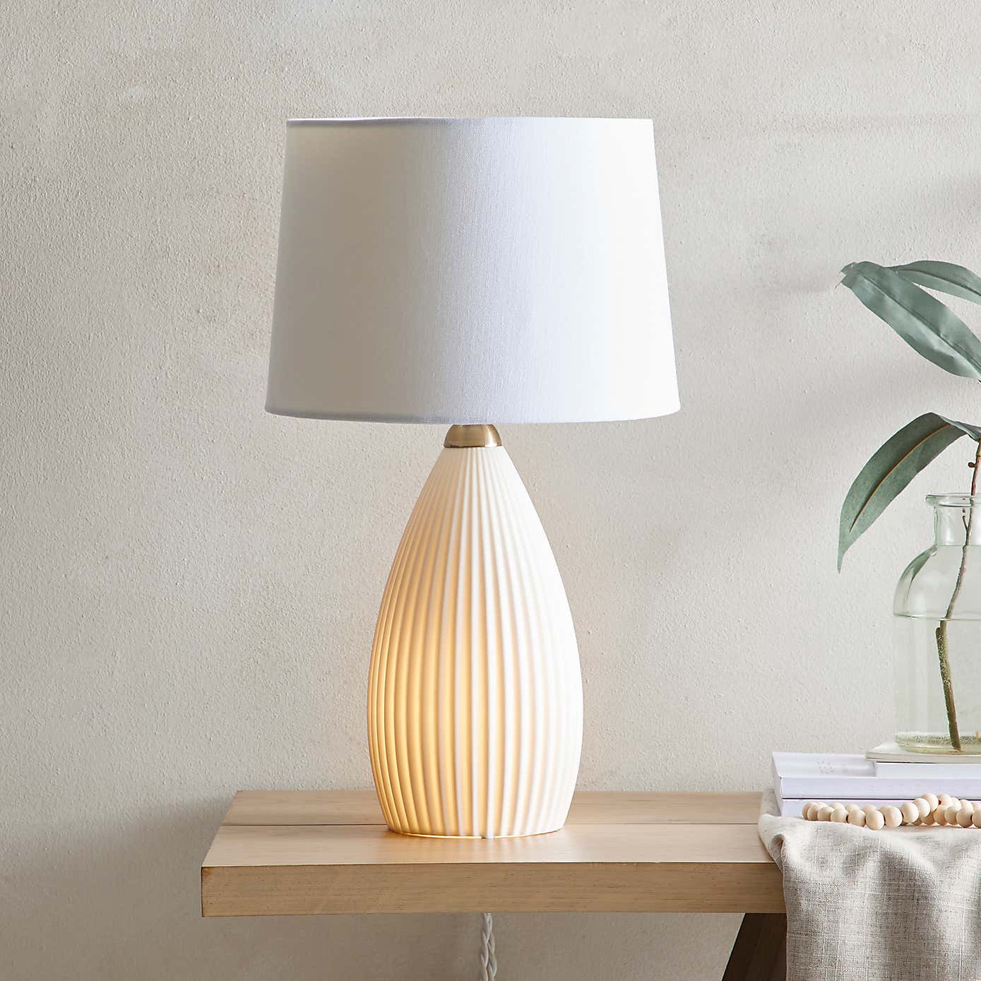 Dorma Dual Lit Ribbed Porcelain Table Lamp
