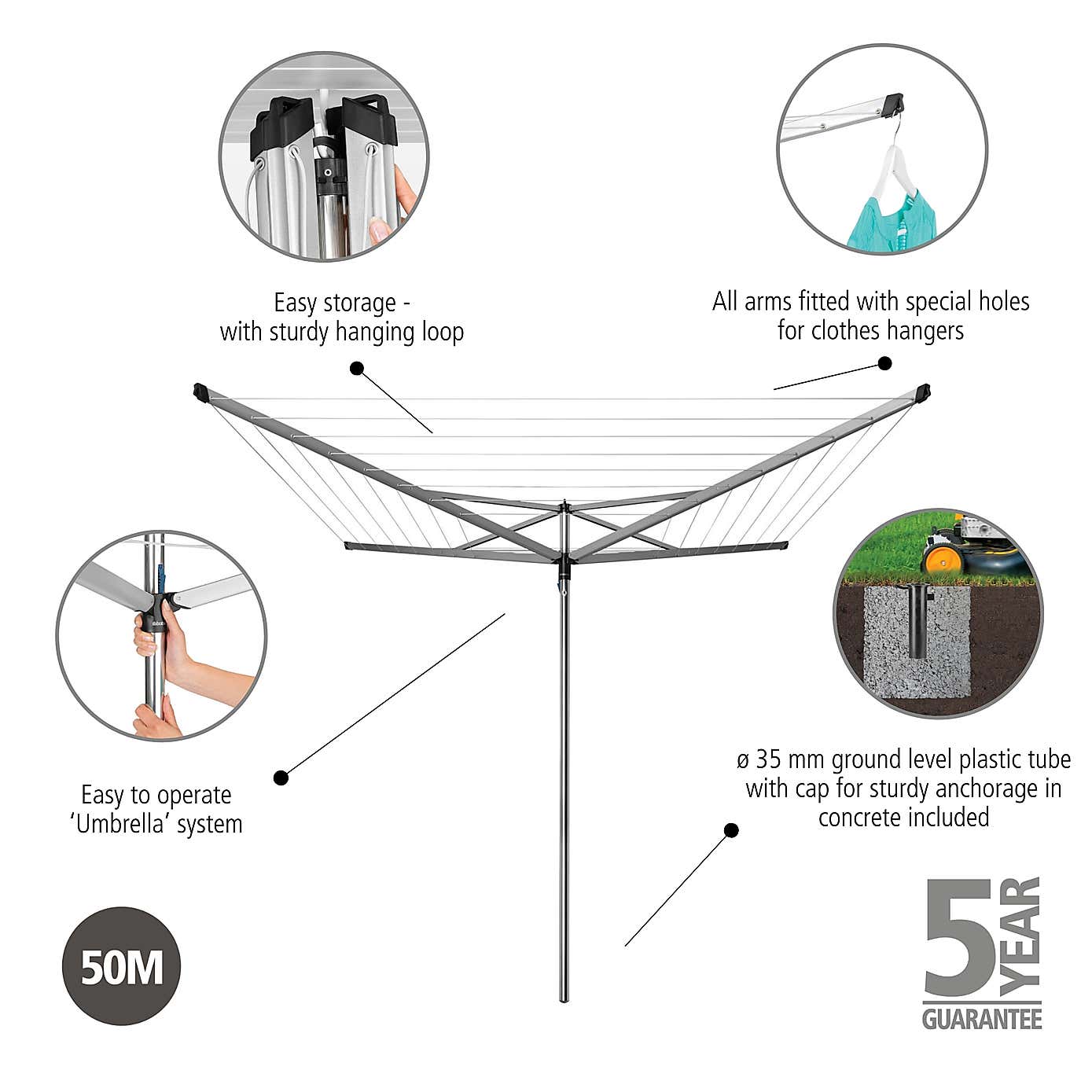 Brabantia 50 Metre 4 Arm Compact Rotary Washing Line