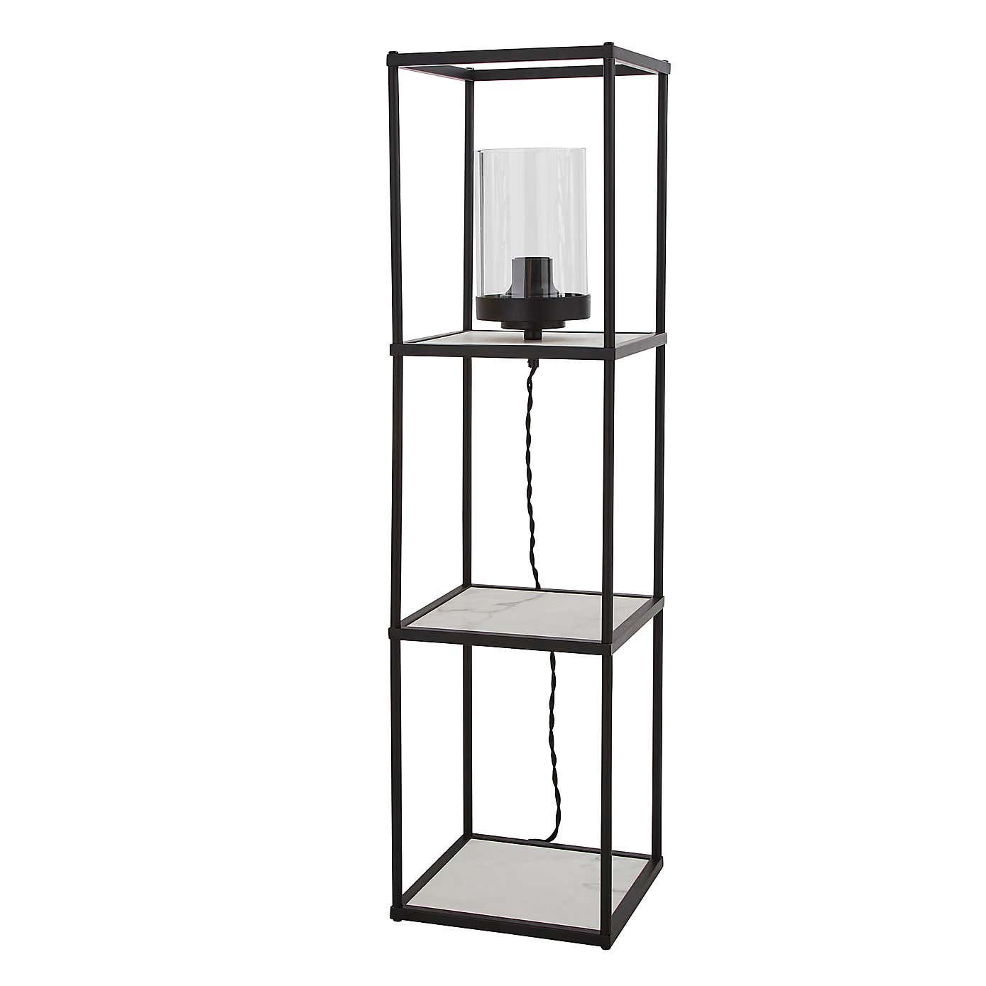 Aiko Midi Shelved Floor Lamp Black and Faux Marble