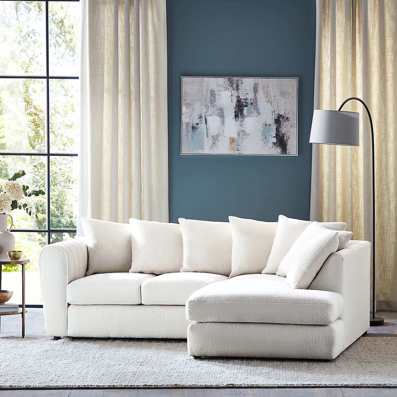 Blake Cosy Sherpa Quilted Arm Corner Chaise Ivory