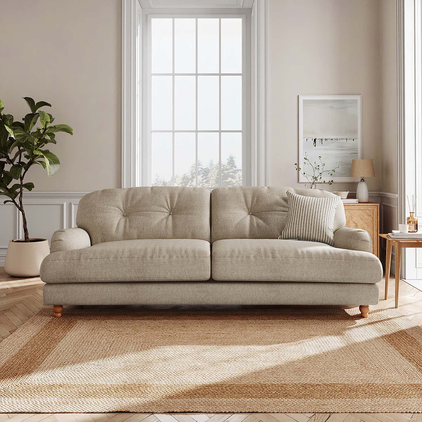 Martha Slub Faux Linen 4 Seater Sofa