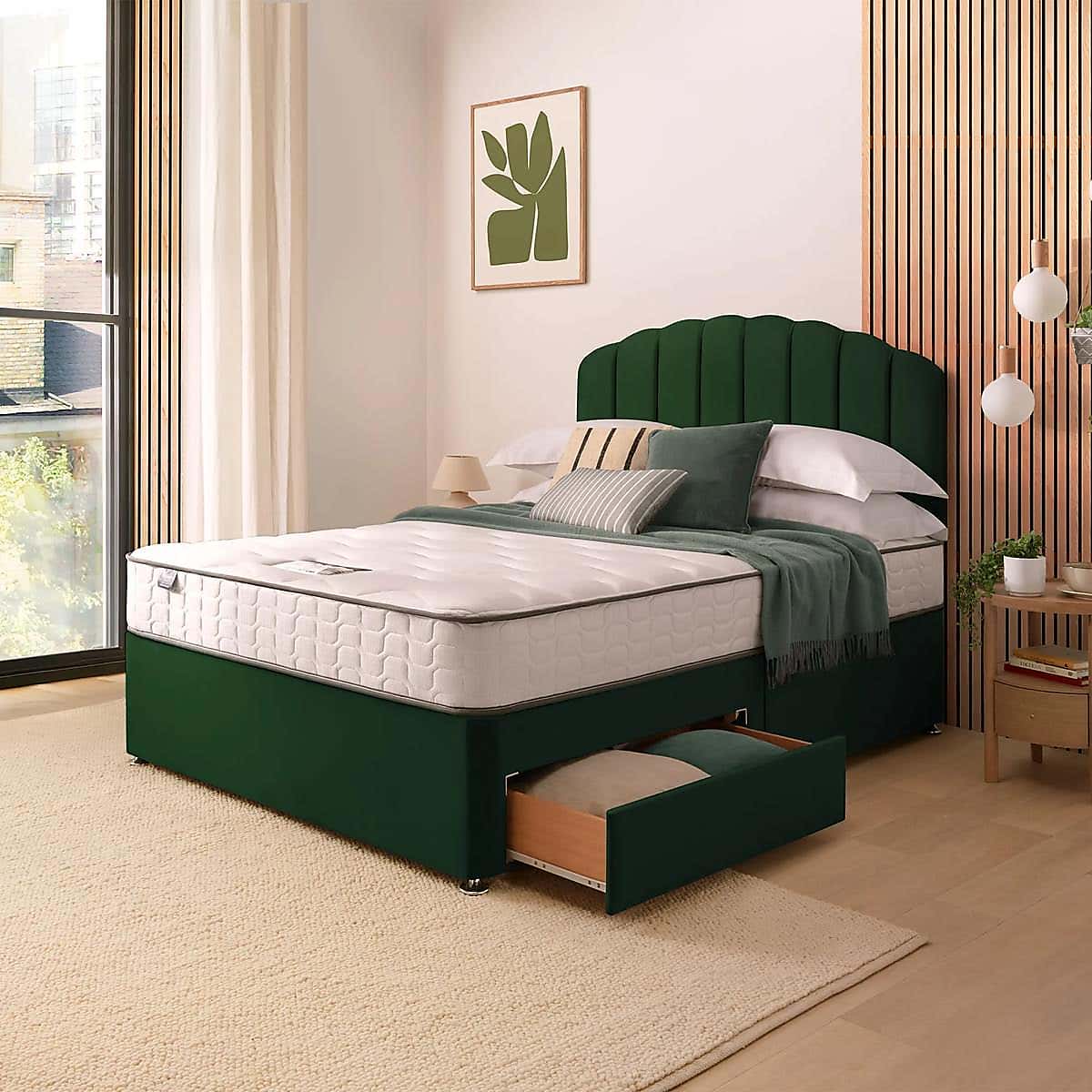 Silentnight 2 Drawer Divan Bed With Velvet Merlin Headboard