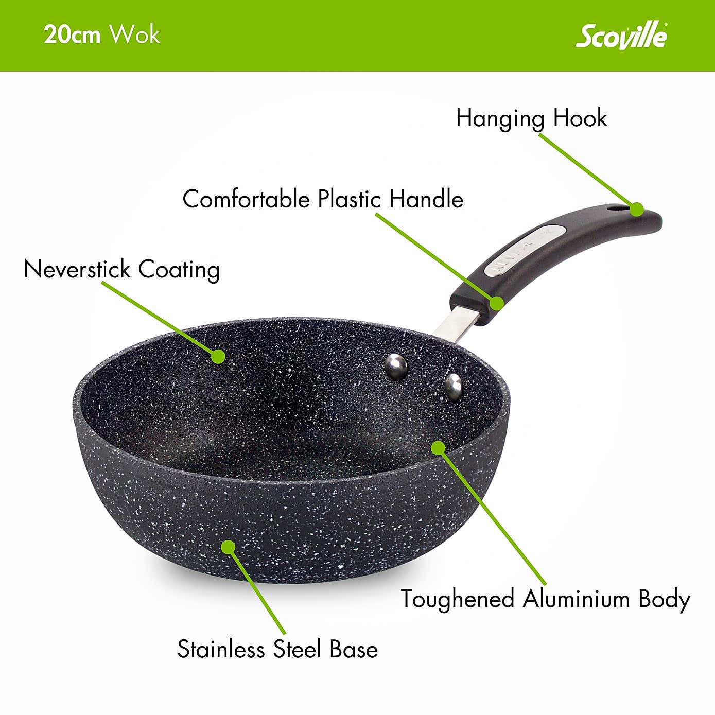 Scoville Neverstick Non-stick Aluminium Wok, 20cm