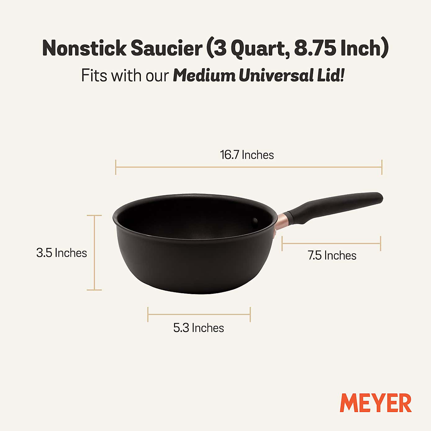 Meyer Accent Non-Stick Hard Anodised Aluminium Saucier, 22cm
