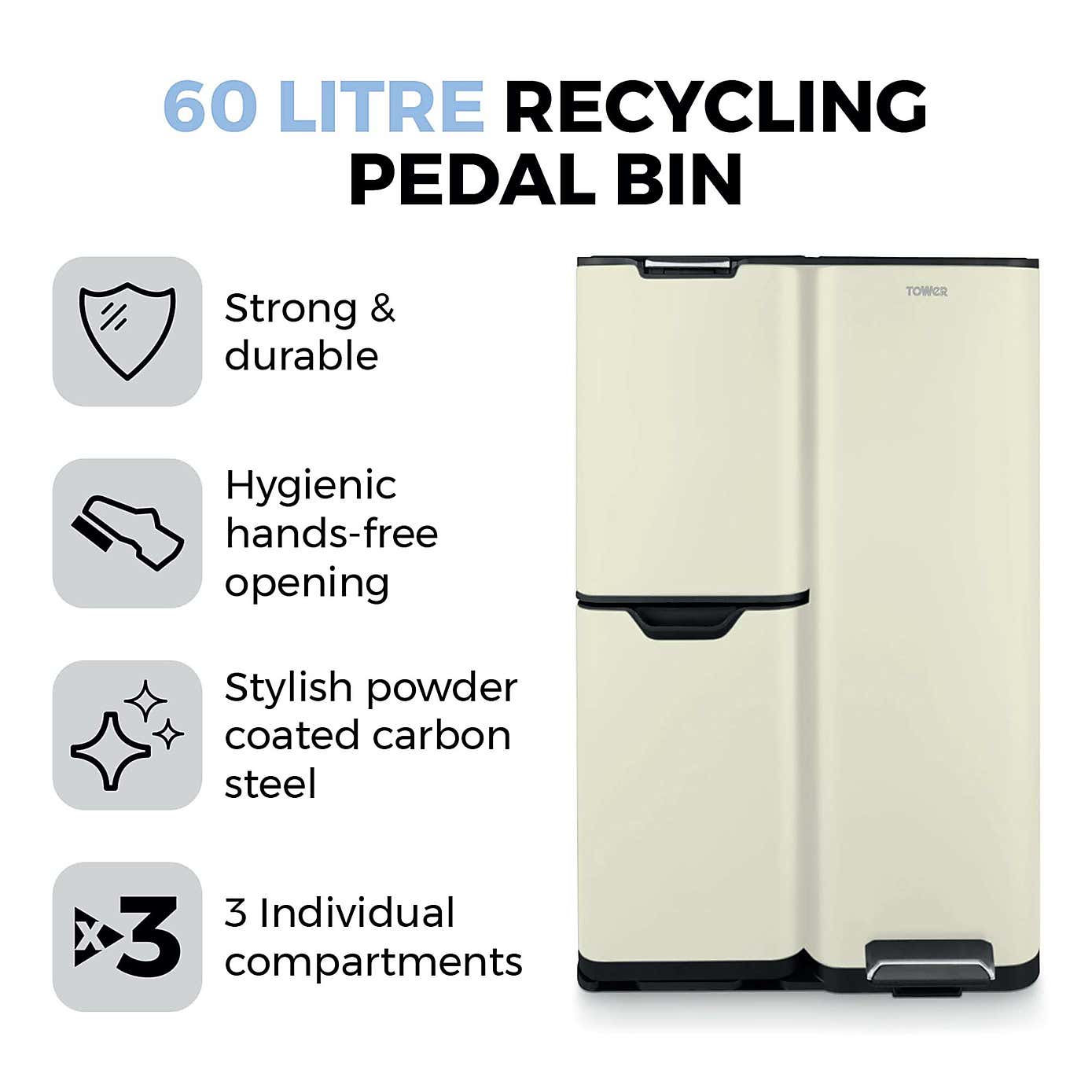 Tower 60L Recycling Pedal Bin with Drawer