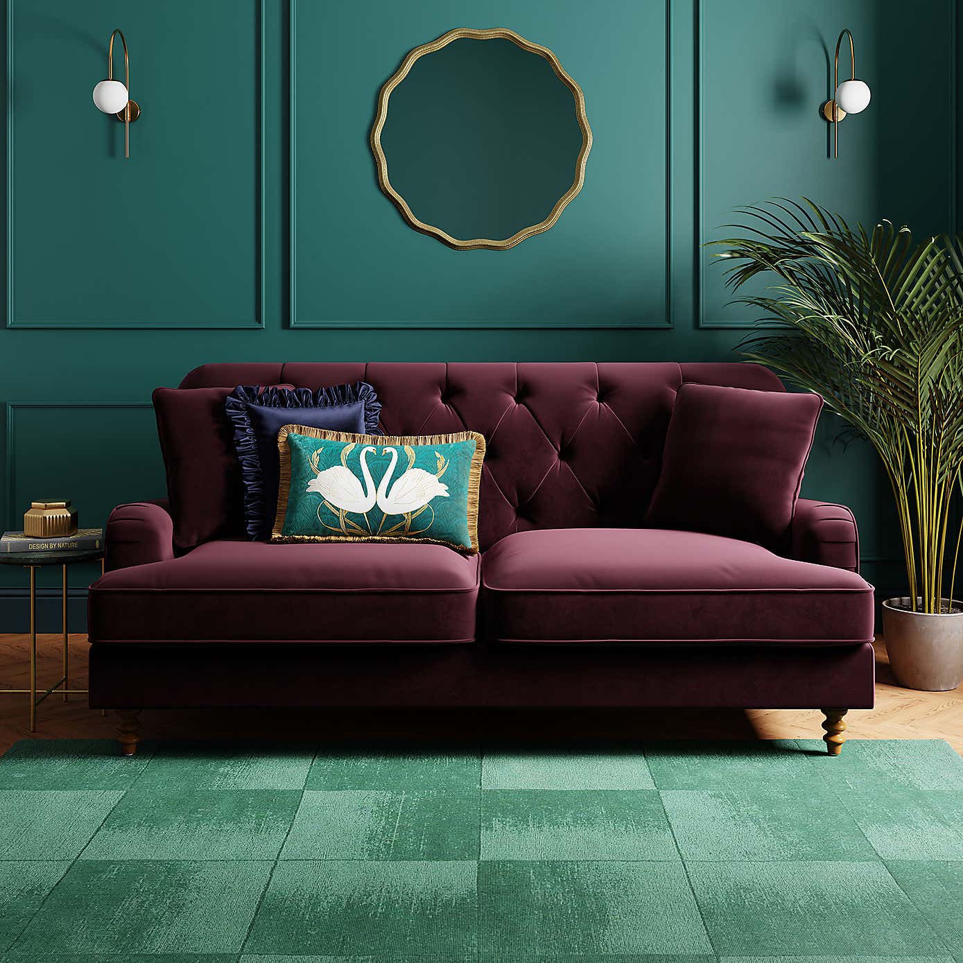 Beatrice Velvet Buttoned 3 Seater Double Sofa Bed