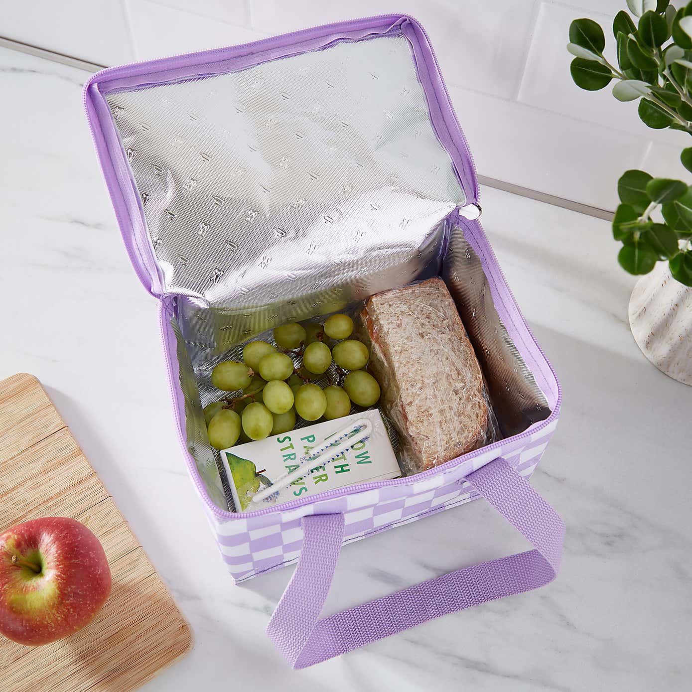 Checkerboard Lilac Sqaure Lunch Bag