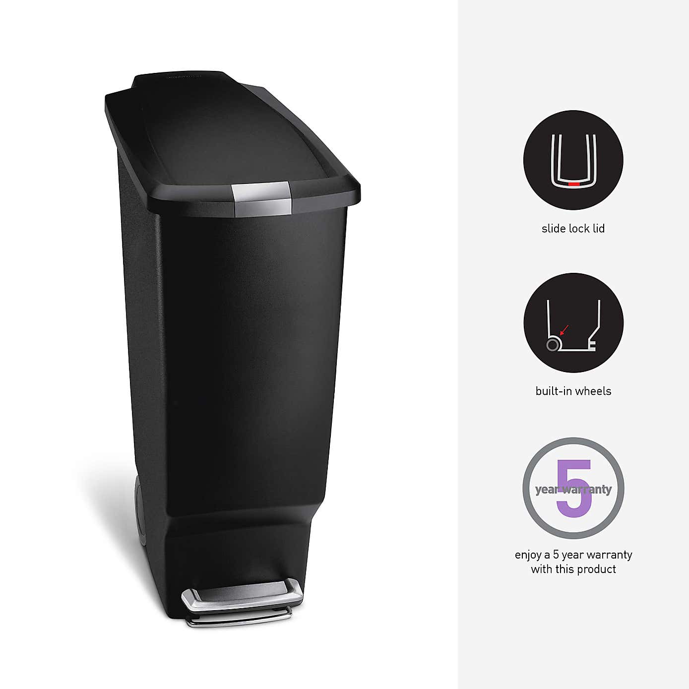 simplehuman 40 Litre Slim Black Recycle Bin