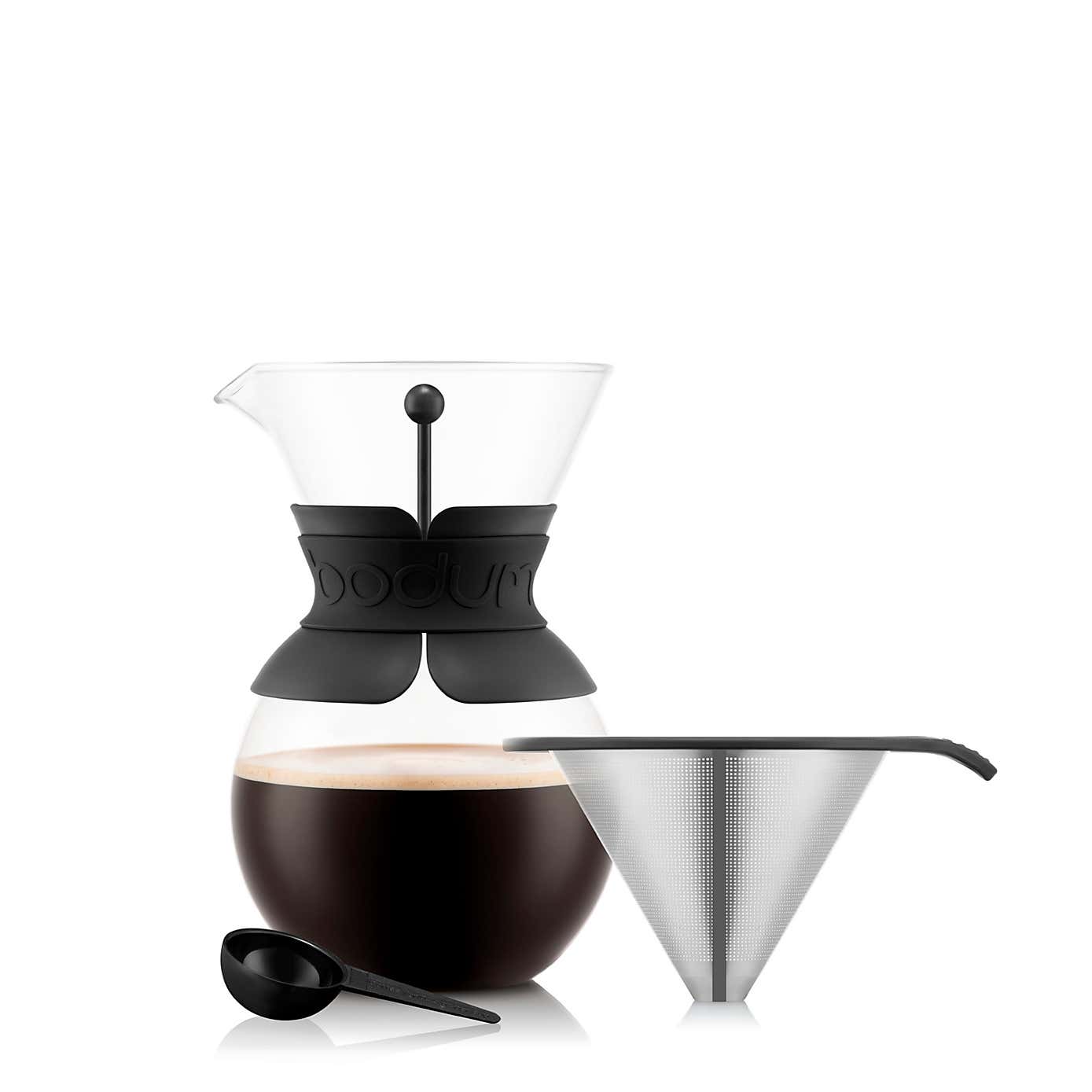 Bodum Black Pour Over Coffee Maker with Permanent Filter, 1L