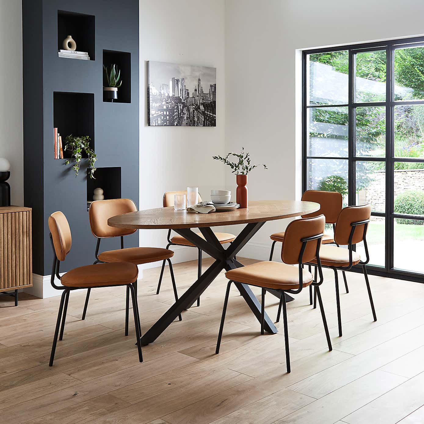 Xavi 6 Seater Oval Parquet Dining Table, Oak