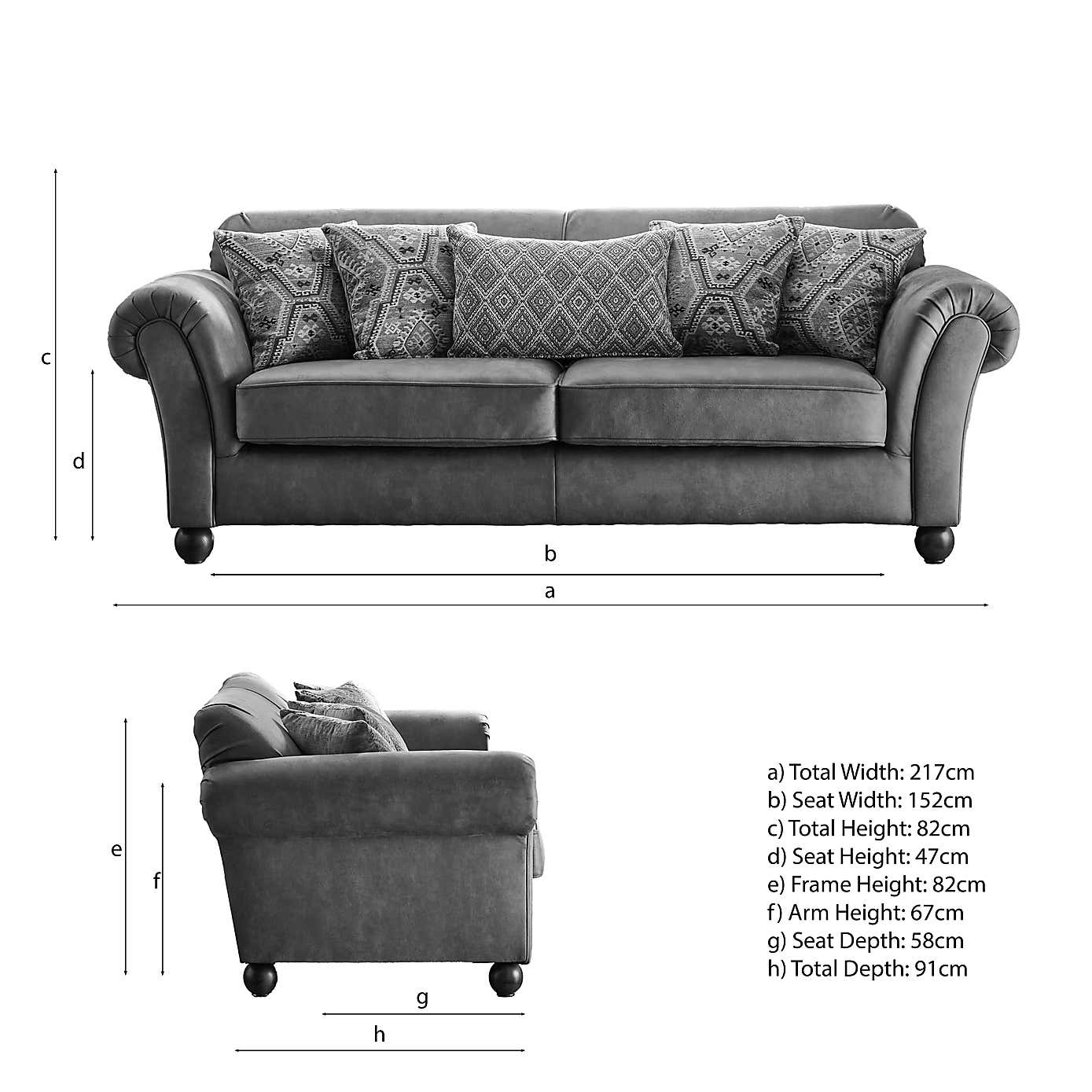 Angus Faux Leather 3 Seater Sofa