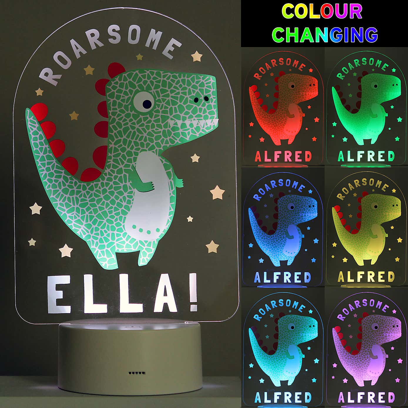 Personalised Roarsome Dinosaur Colour Changing Night LED Light