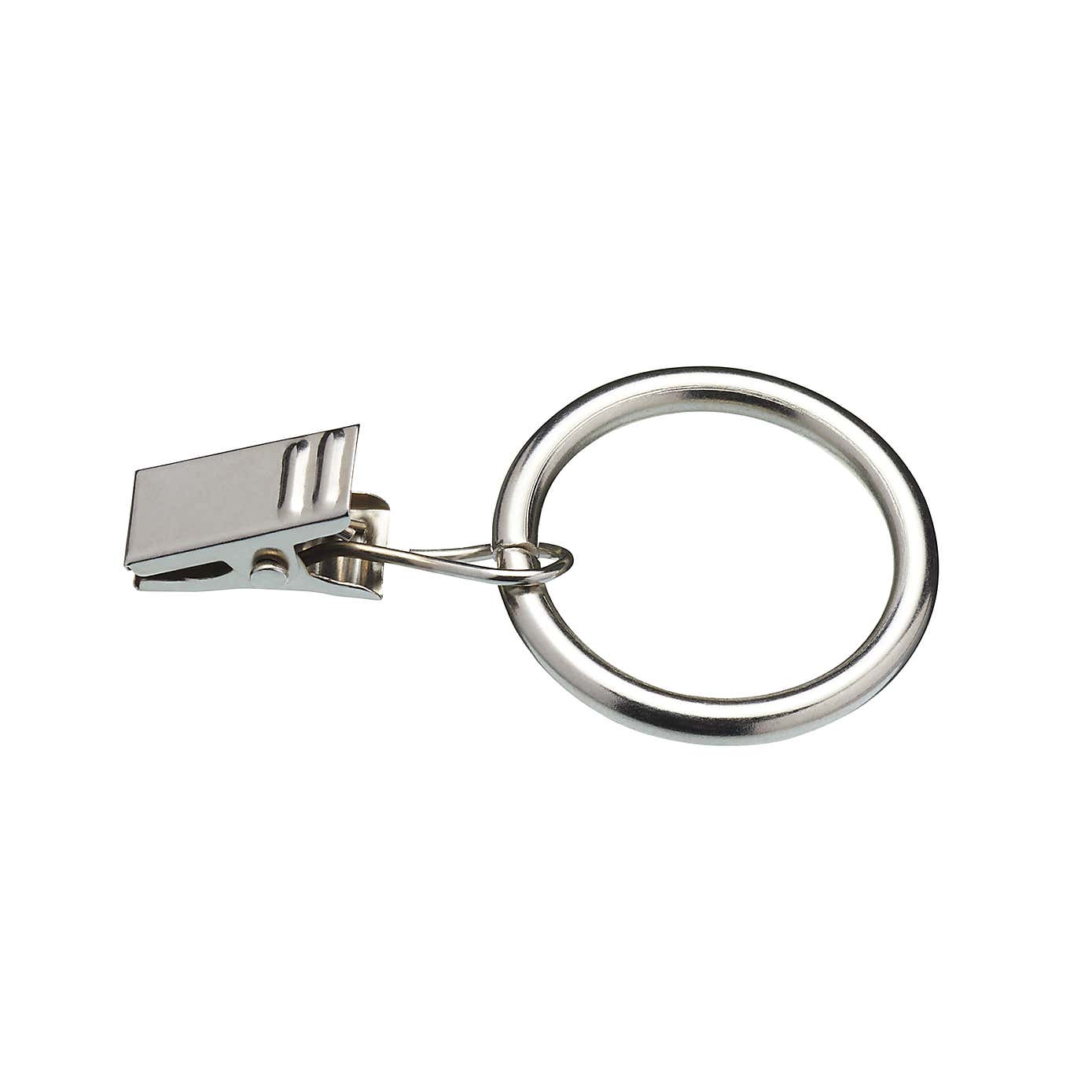 Pack of 6 Satin Steel Curtain Rings with Clips Dia. 25mm