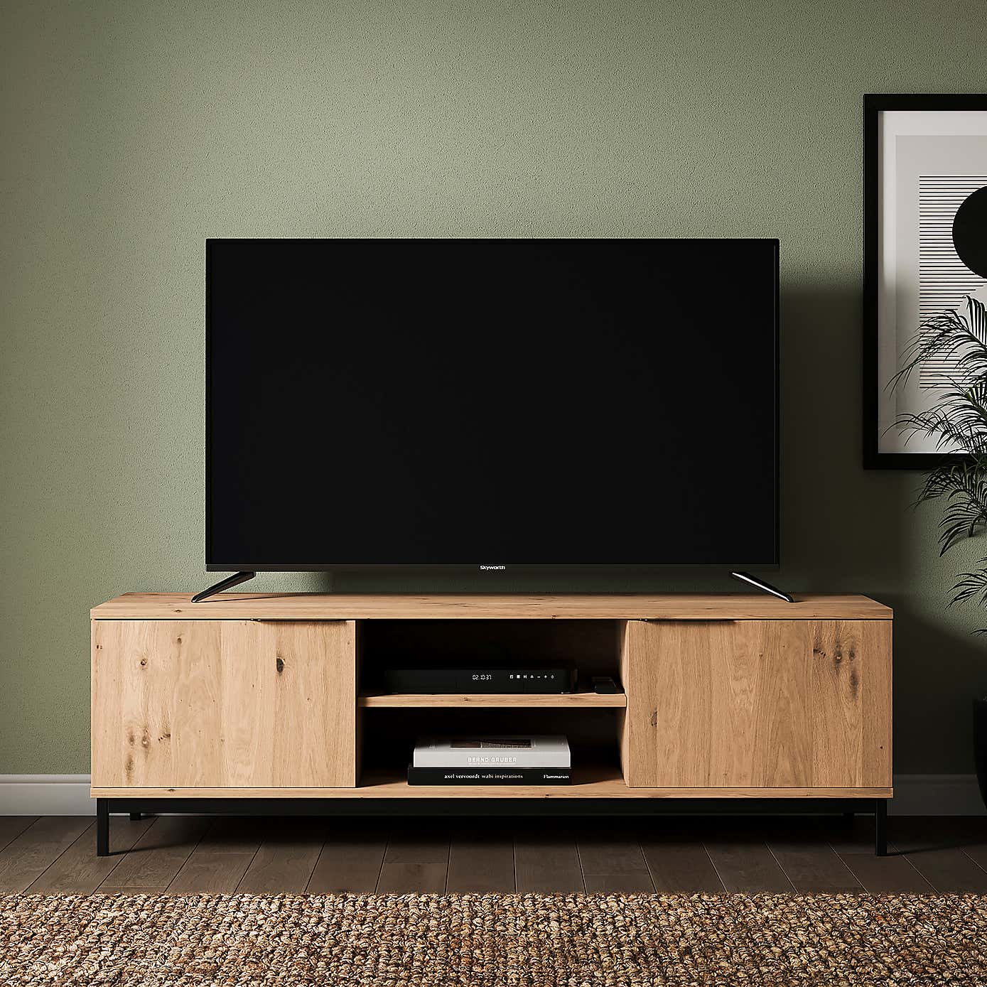 Reynolds Wide TV Unit for TVs up to 60", Rustic Oak Effect   