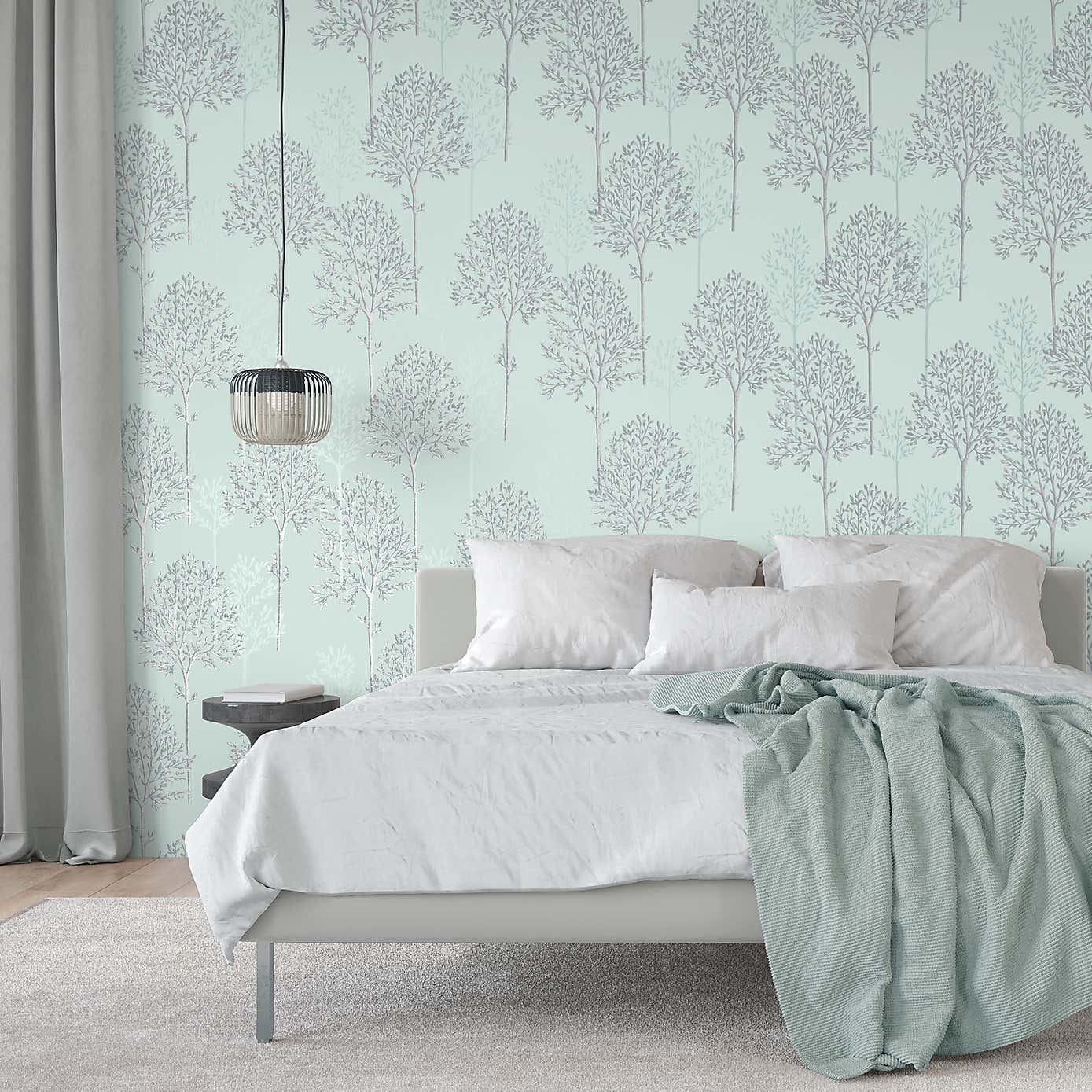 Duck Egg Spriggy Trees Wallpaper