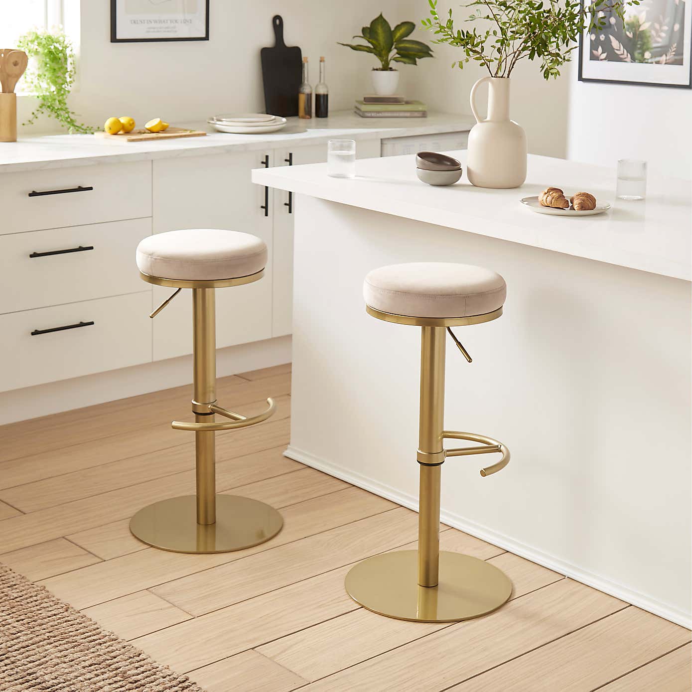 Jesper Adjustable Height Bar Stool, Velvet