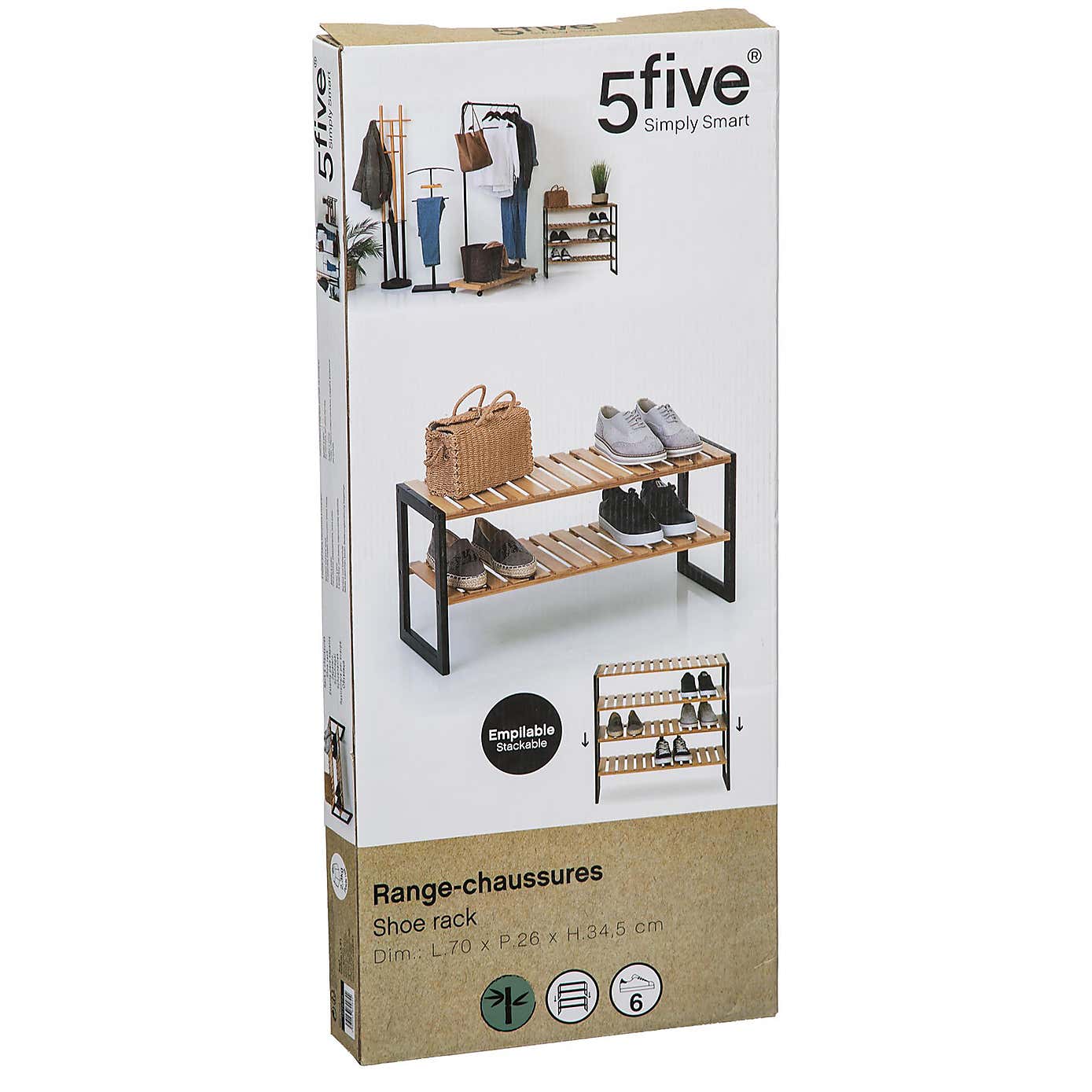 Stacking Bamboo 6 Pair Shoe Storage Rack