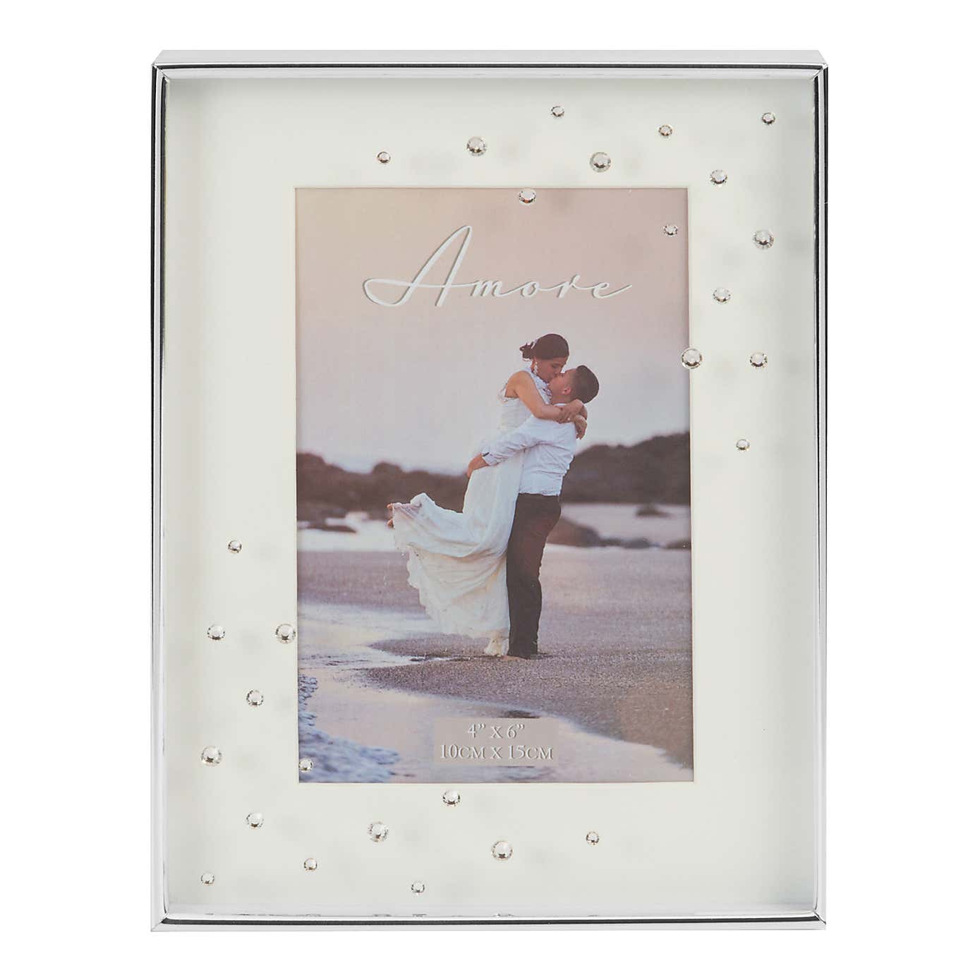 Amore Silver Plated Box Photo Frame with Crystals