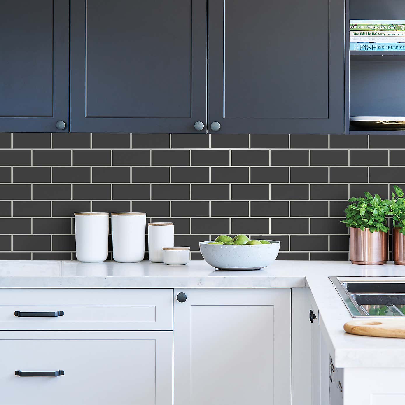 InHome Black Tile Self Adhesive Backsplash Sticky Back Plastic