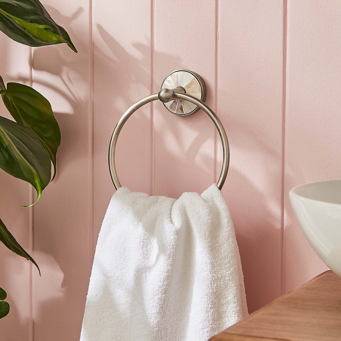 Mother of Pearl Brushed Chrome Towel Ring