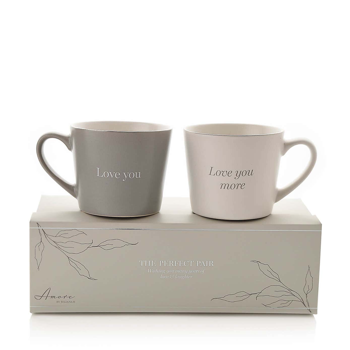 Amore Set of 2 Grey & White Love You & Love You More Mugs