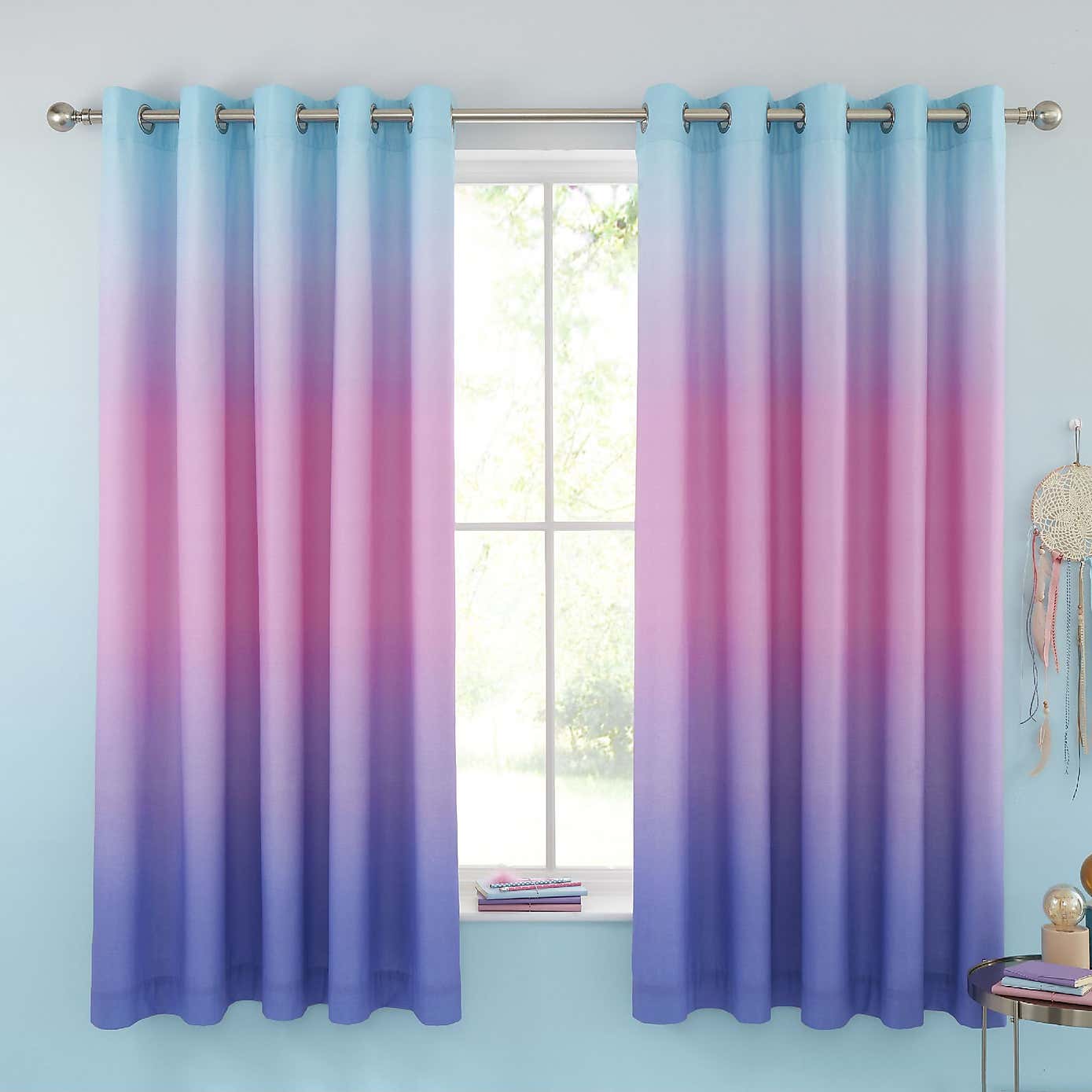 Catherine Lansfield Ombre Rainbow Clouds Eyelet Curtains