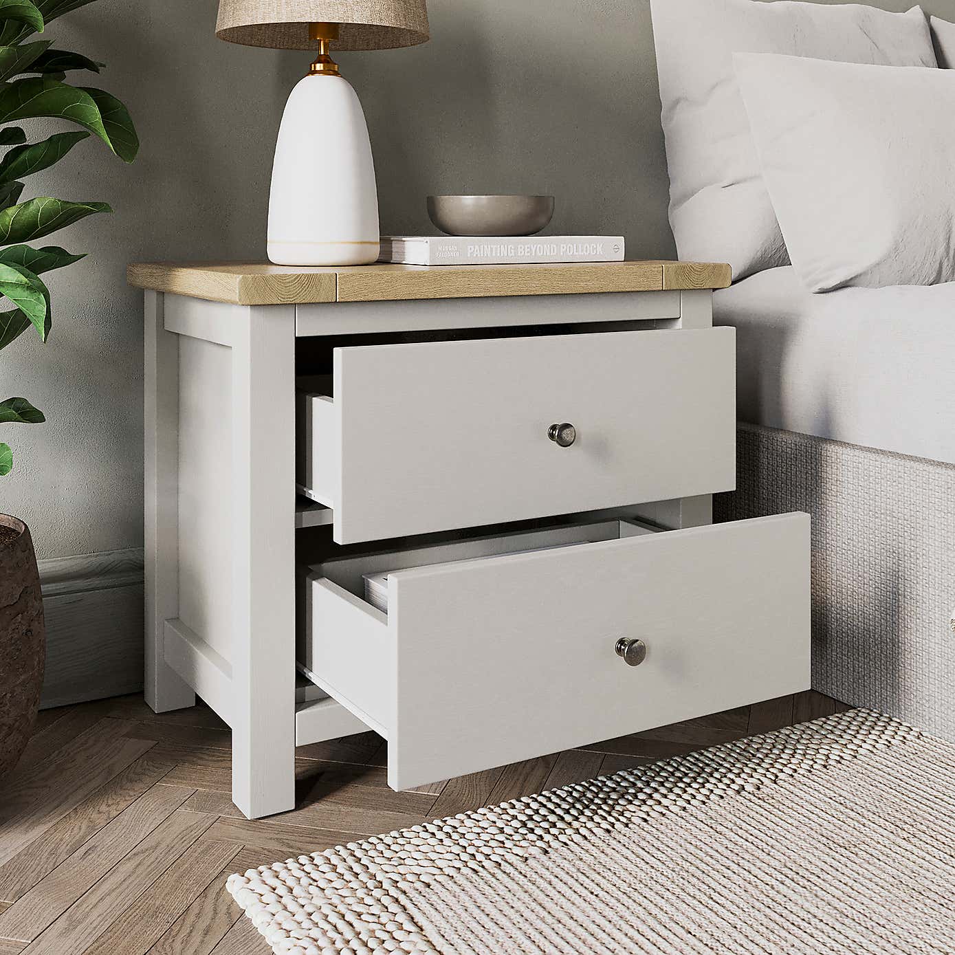 Olney Wide 2 Drawer Bedside Table