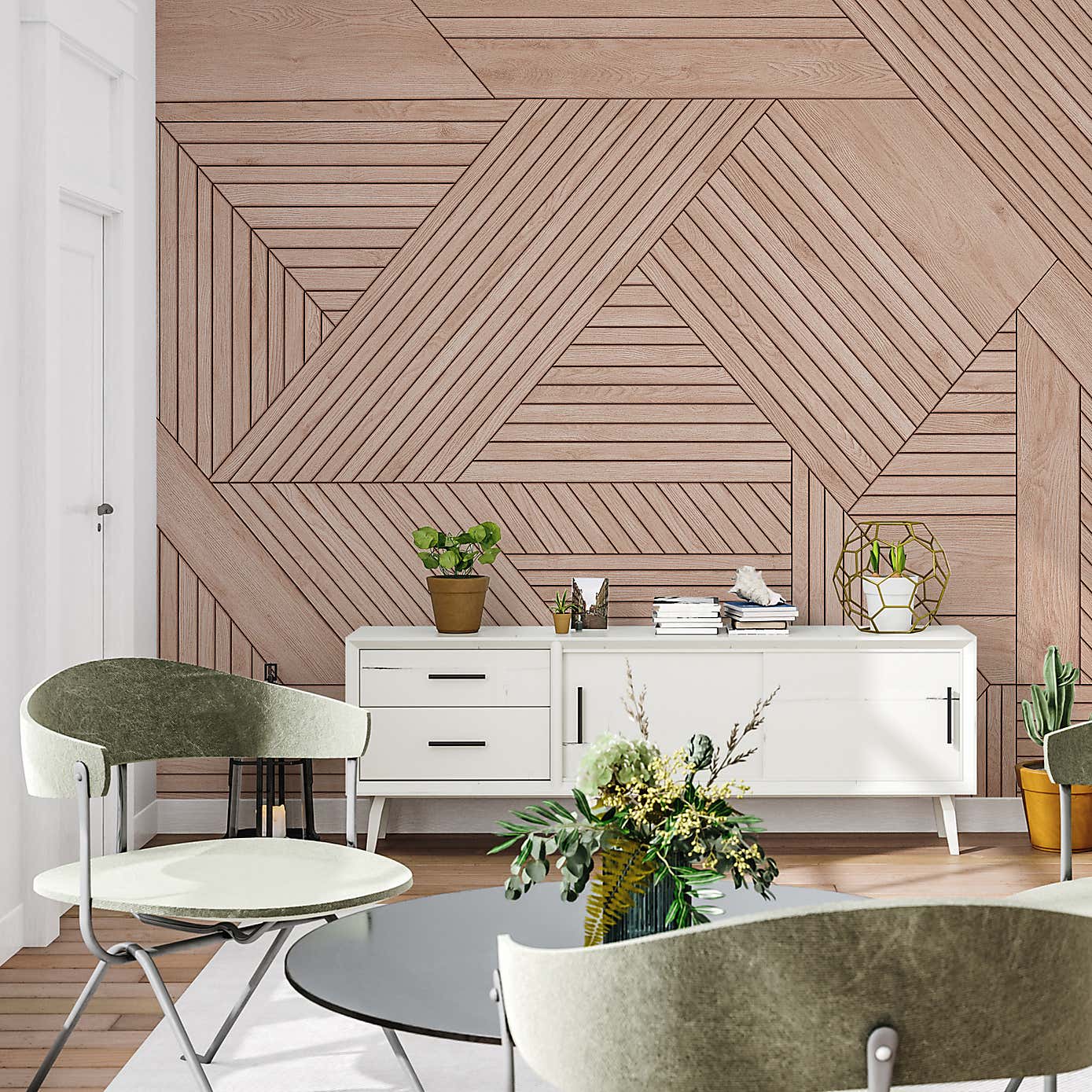 Geometric Wooden Panelling Mural