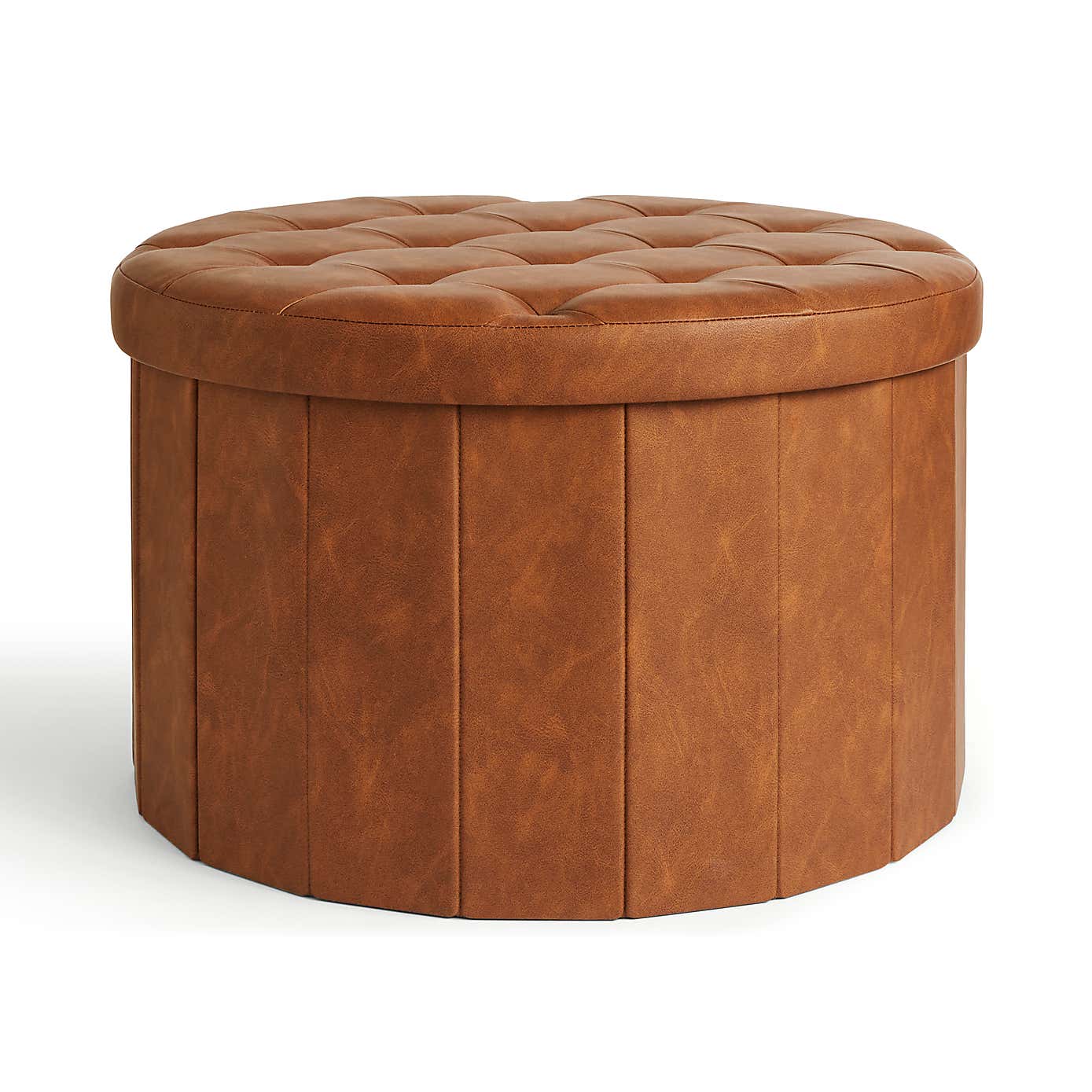 Large Faux Leather Round Ottoman
