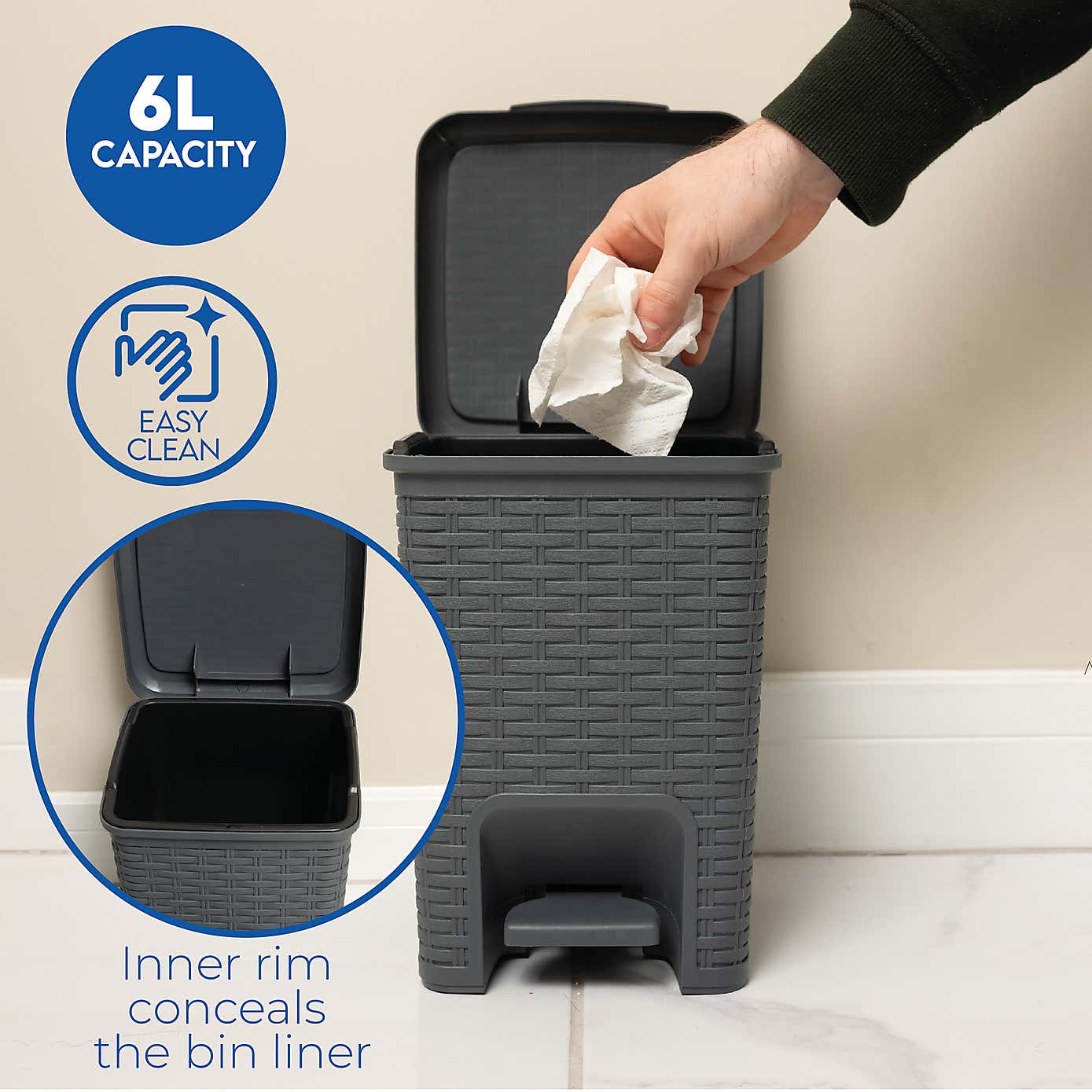 Addis Rattan Charcoal Pedal Bin