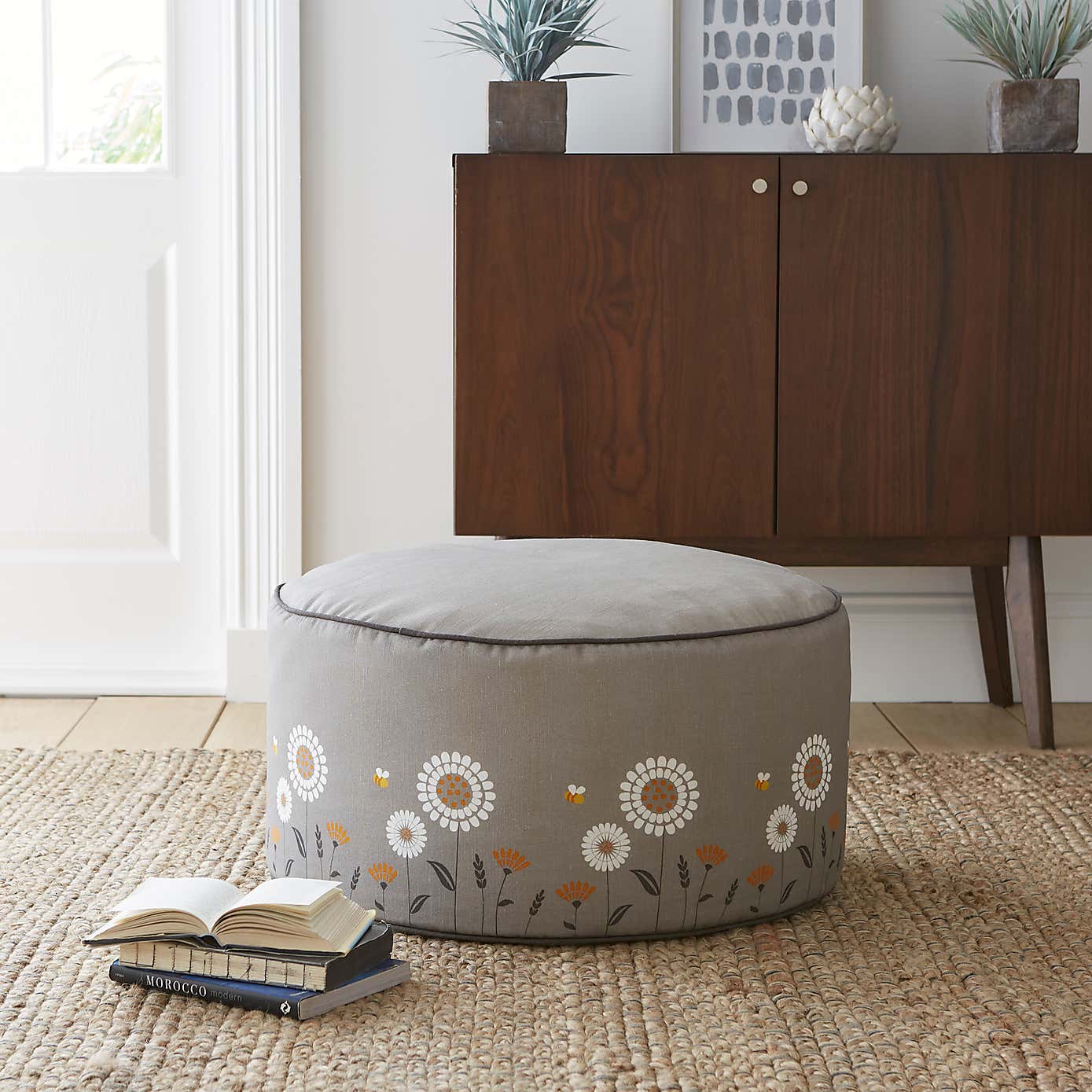 Scandi Print Grey Pouffe