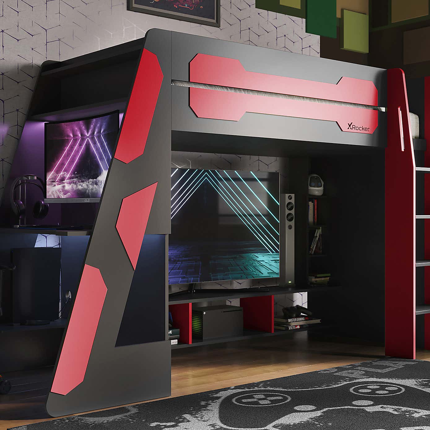 X Rocker Garrison High Sleeper Gaming Bed with Desk