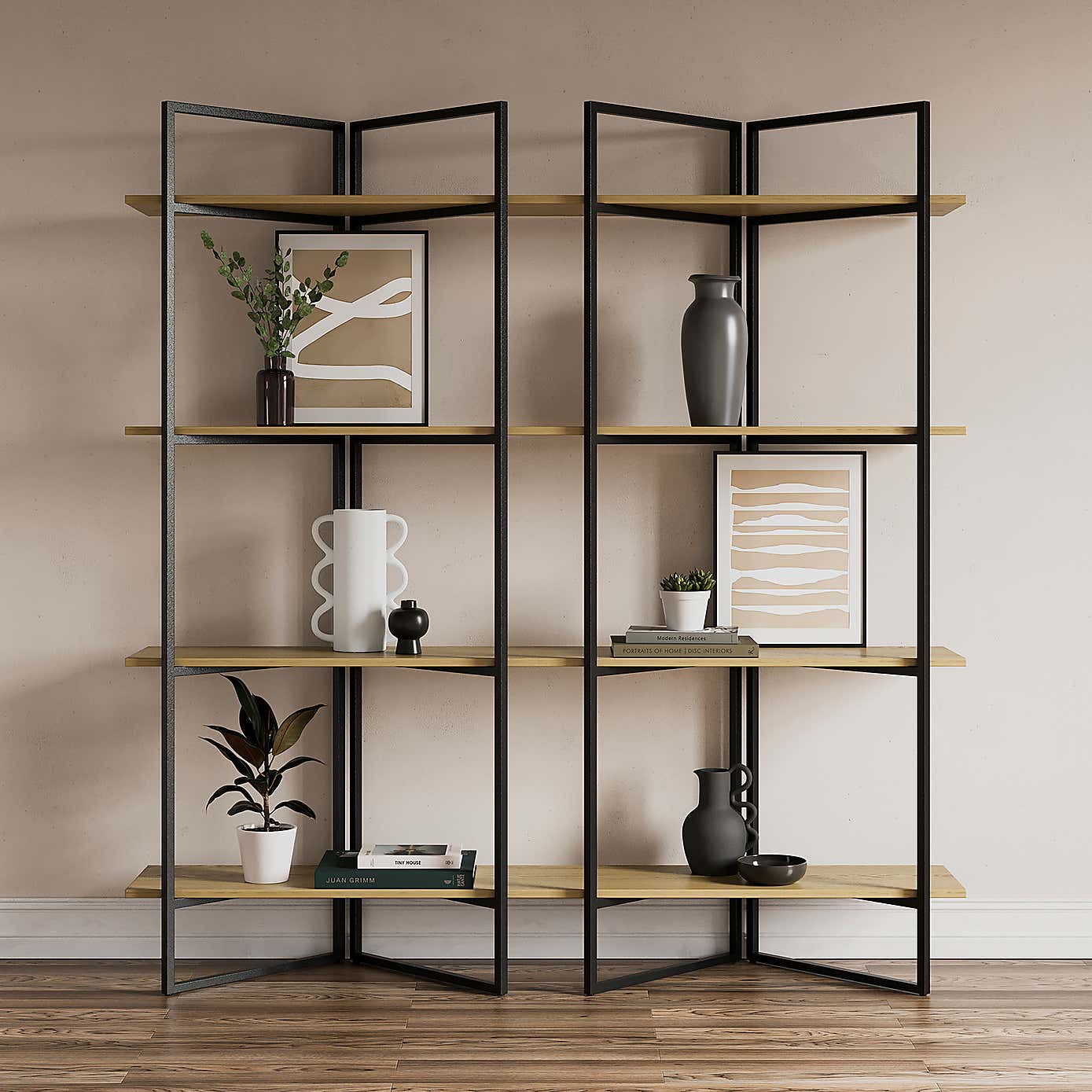 Ramson Tall and Wide Shelving Unit, Oak and Black