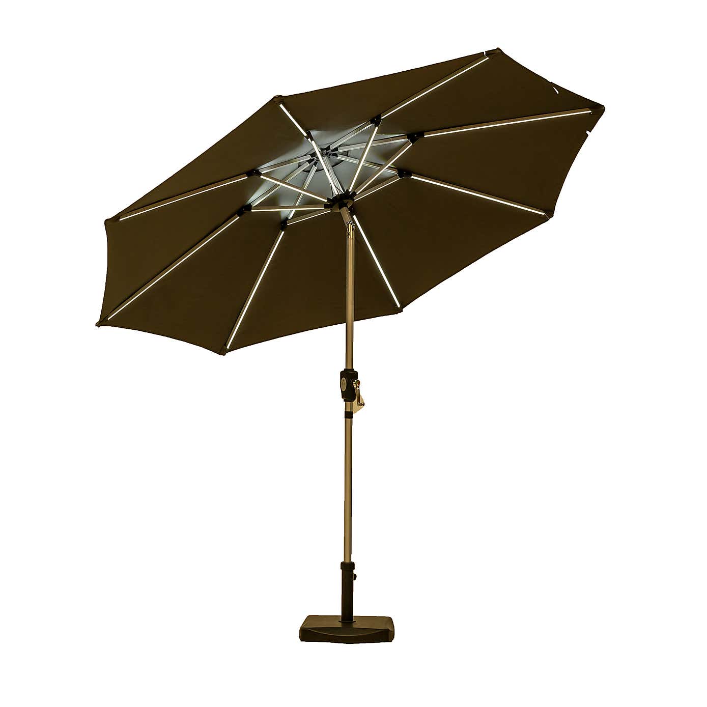 Aluminium 2.7m Crank and Tilt Parasol with LED Strip Lights