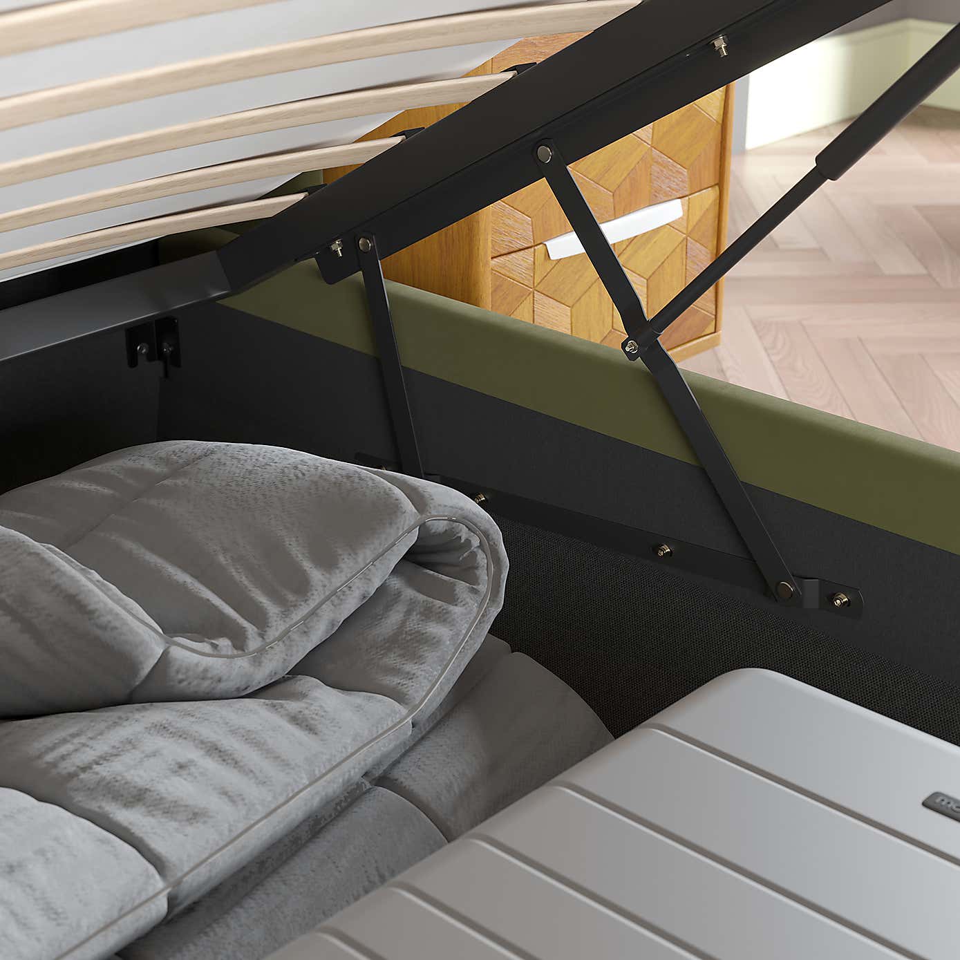 Alara Pleated Velvet Ottoman Bed