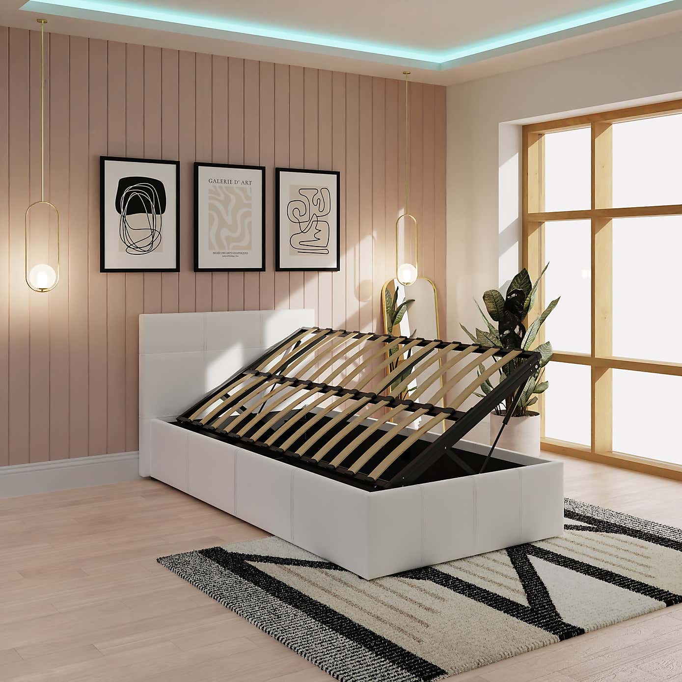 Side Lift Ottoman Bed Frame, Faux Leather