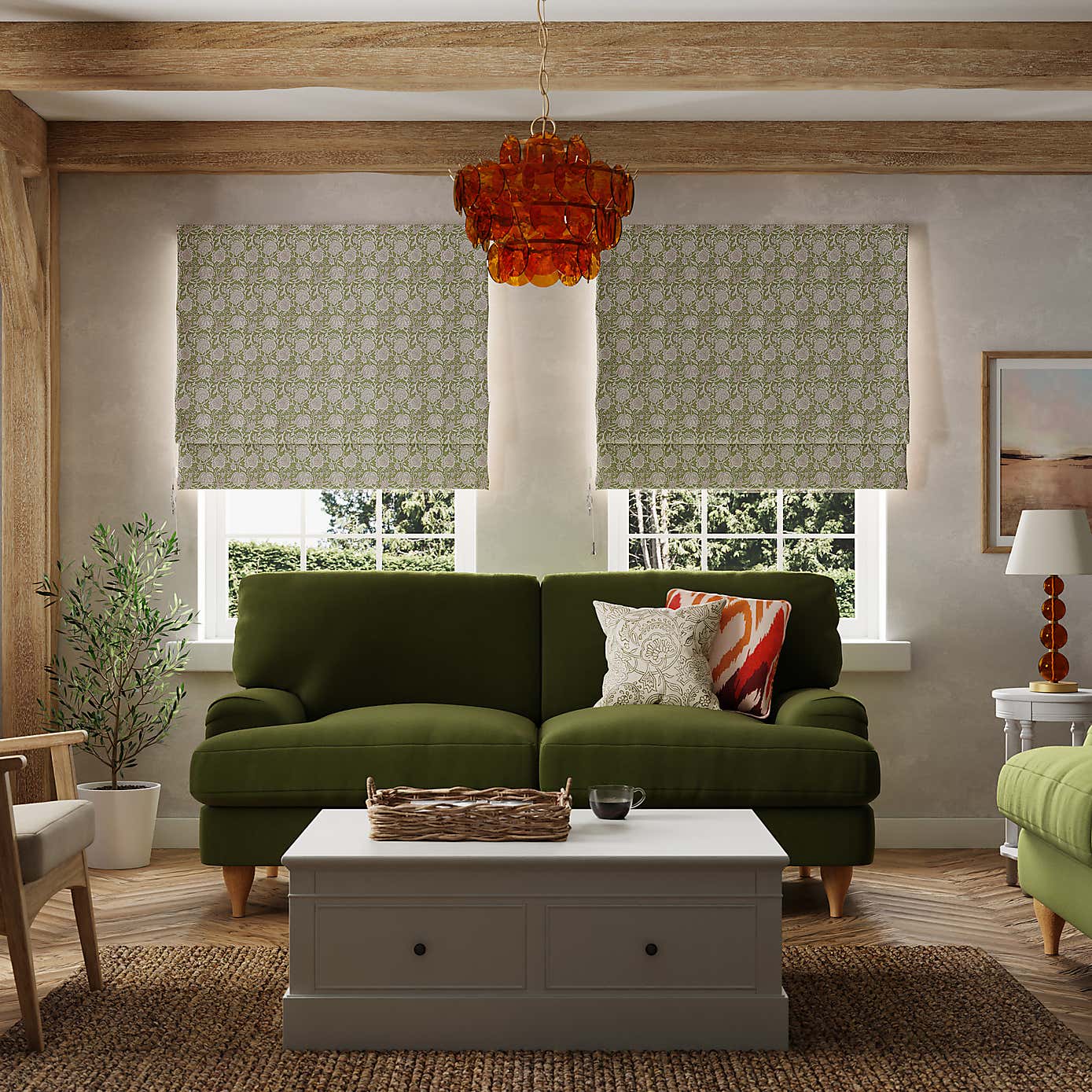 Woodblock Floral Blackout Roman Blind