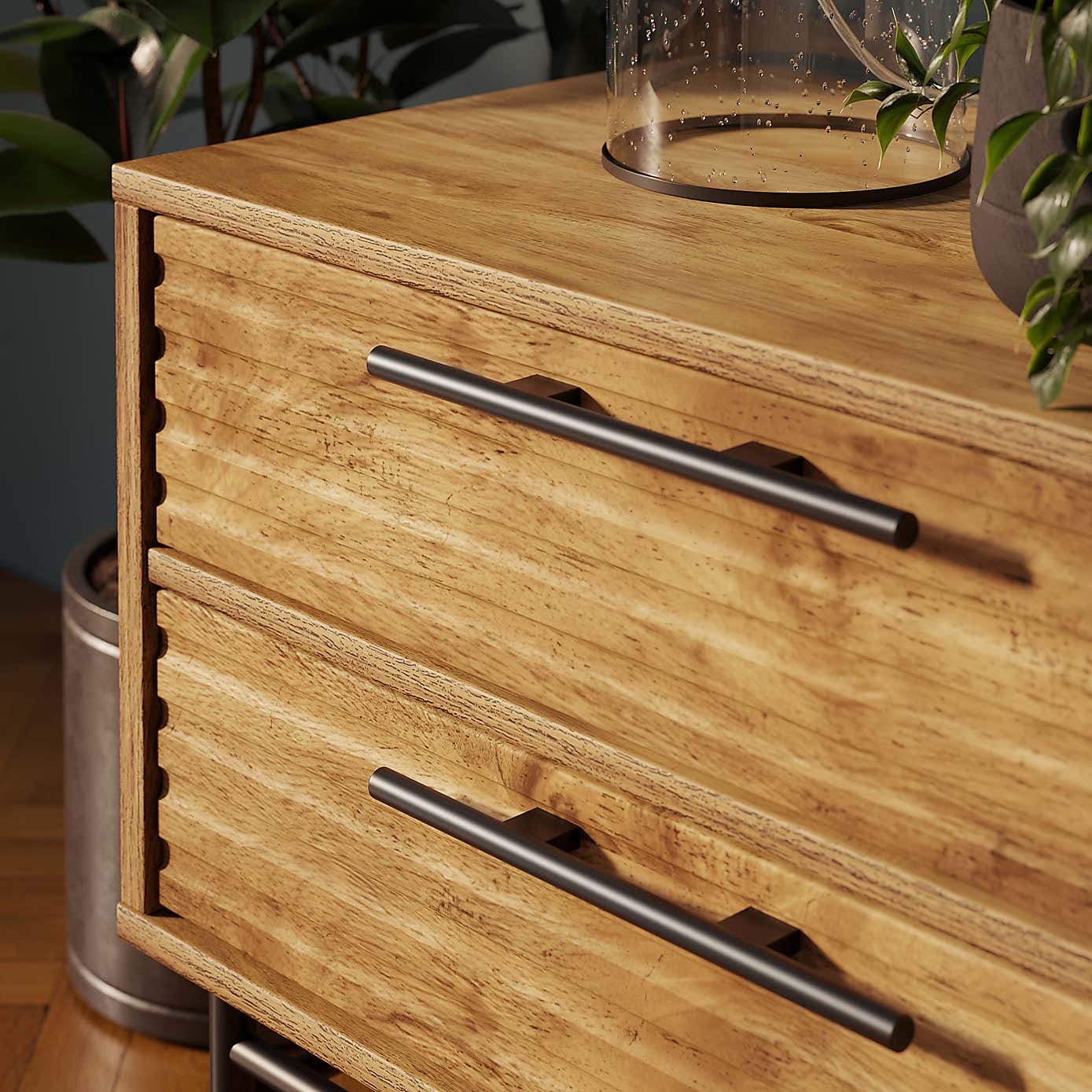 Bryant Wide 2 Drawer Bedside Table, Mango Wood Effect