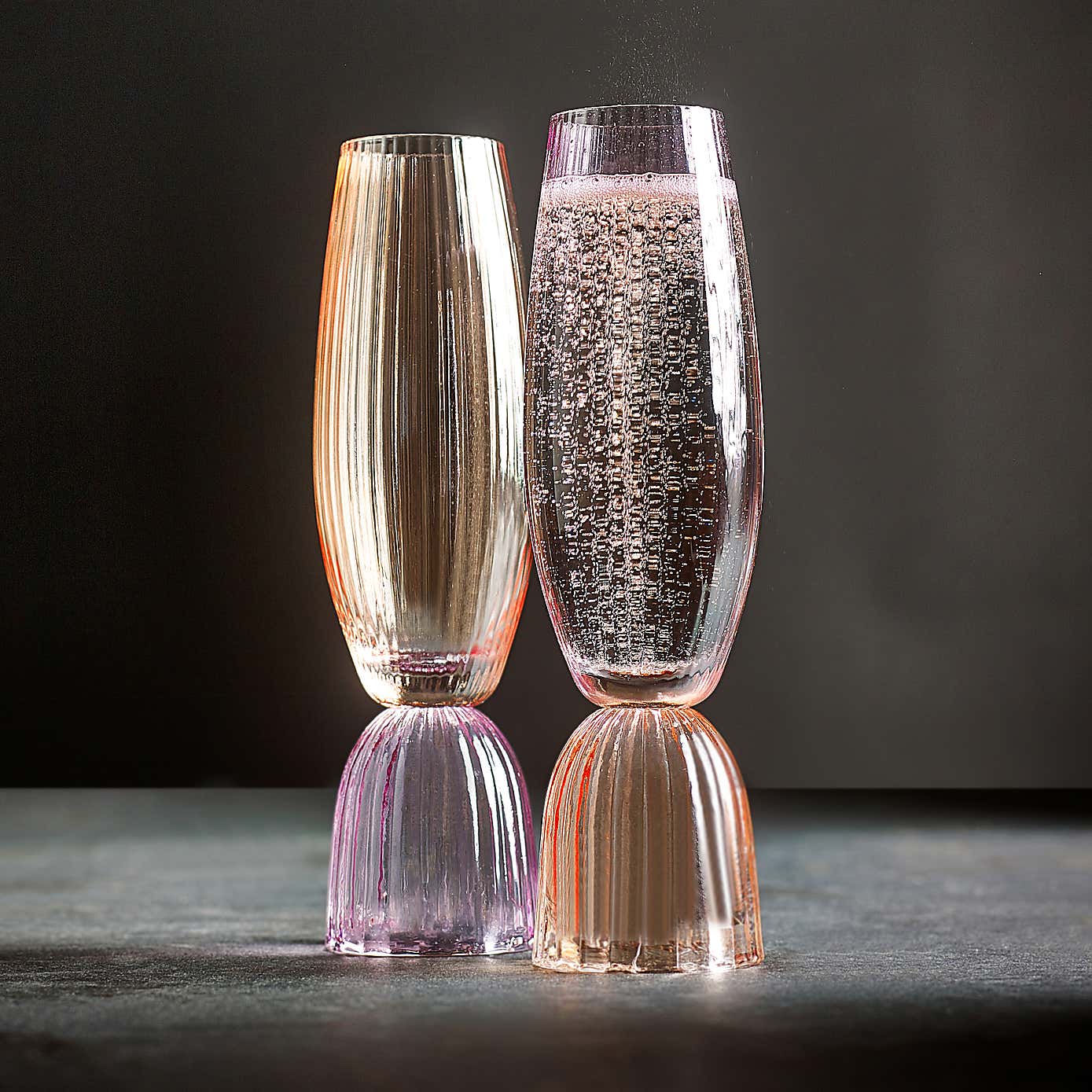 Set of 2 Florence Lilac & Apricot Flute Glasses