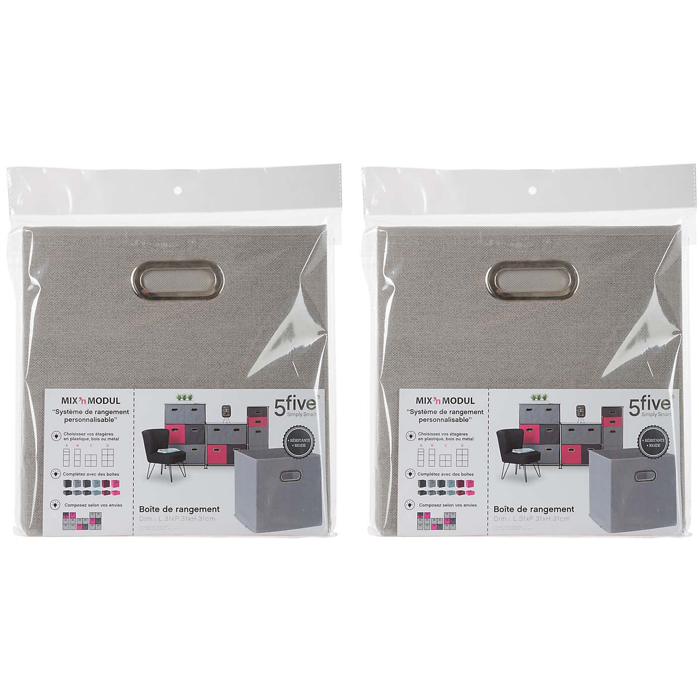 Mix and Modul Set of 2 Linen Effect Cube Storage Boxes