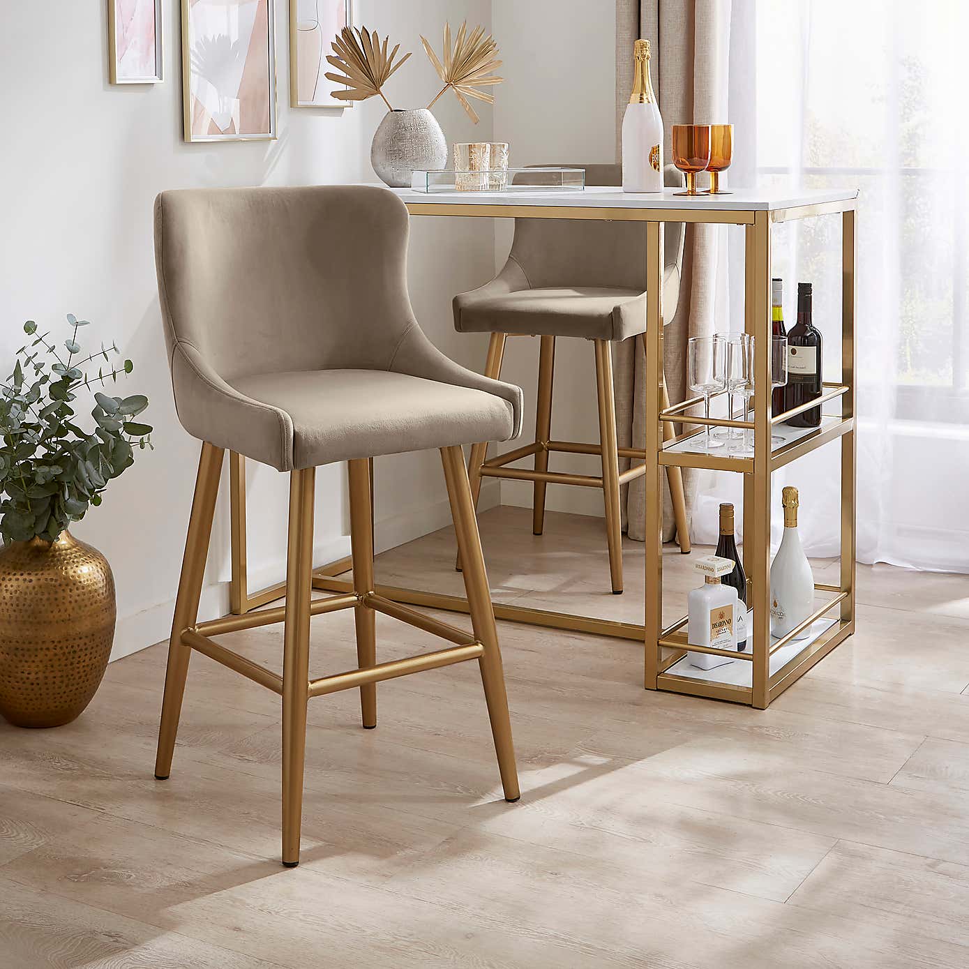 Montreal Bar Stool, Mink Velvet