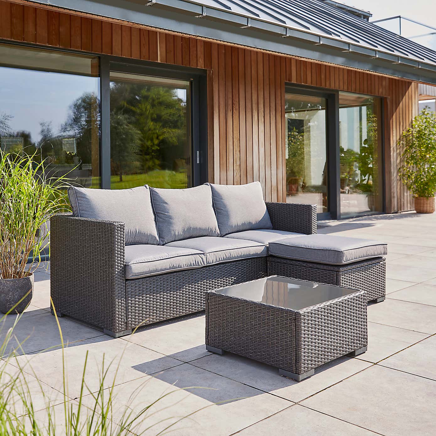 Rattan Sofa Lounger Set, Grey